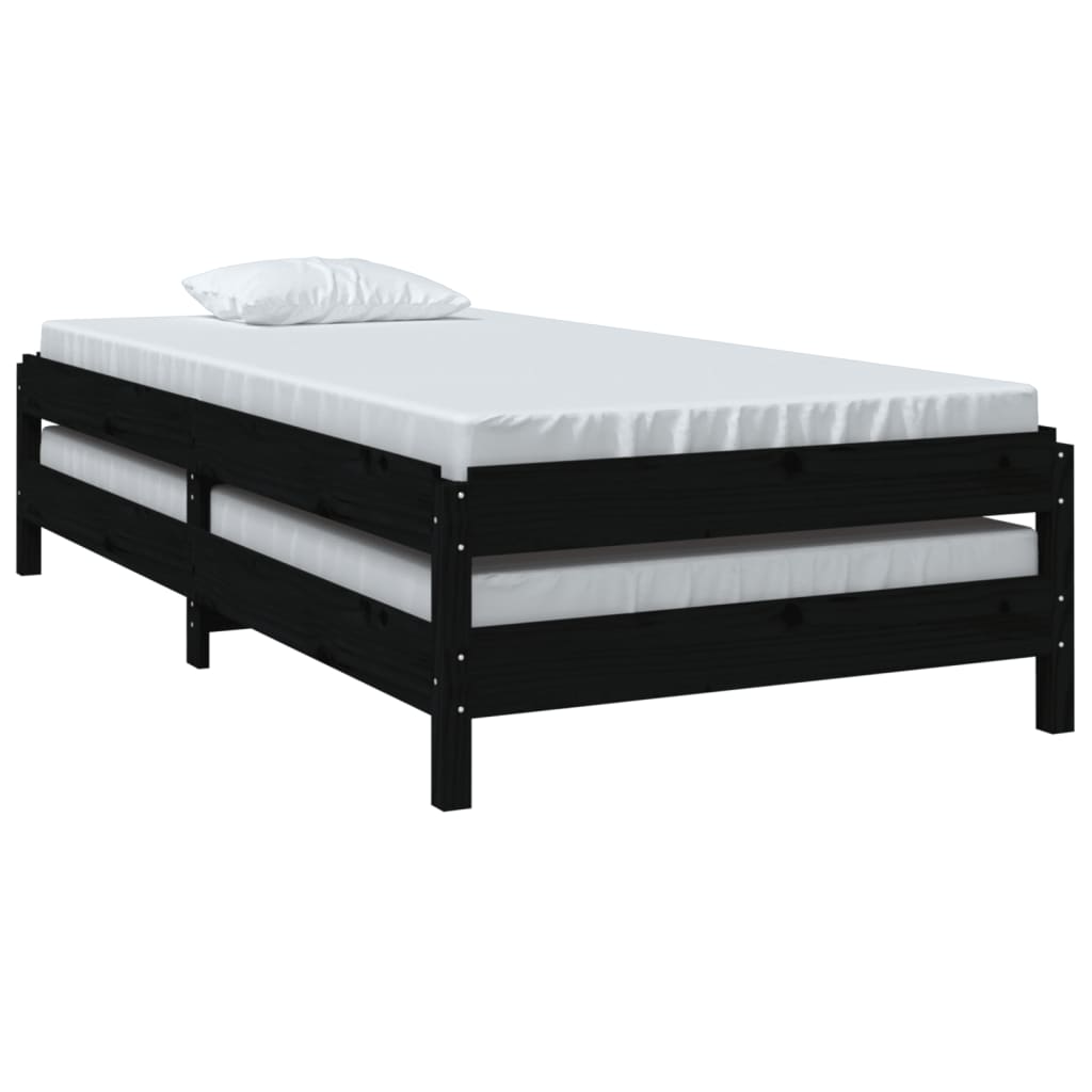 Stacking Bed Black 90x190 cm Solid Pine