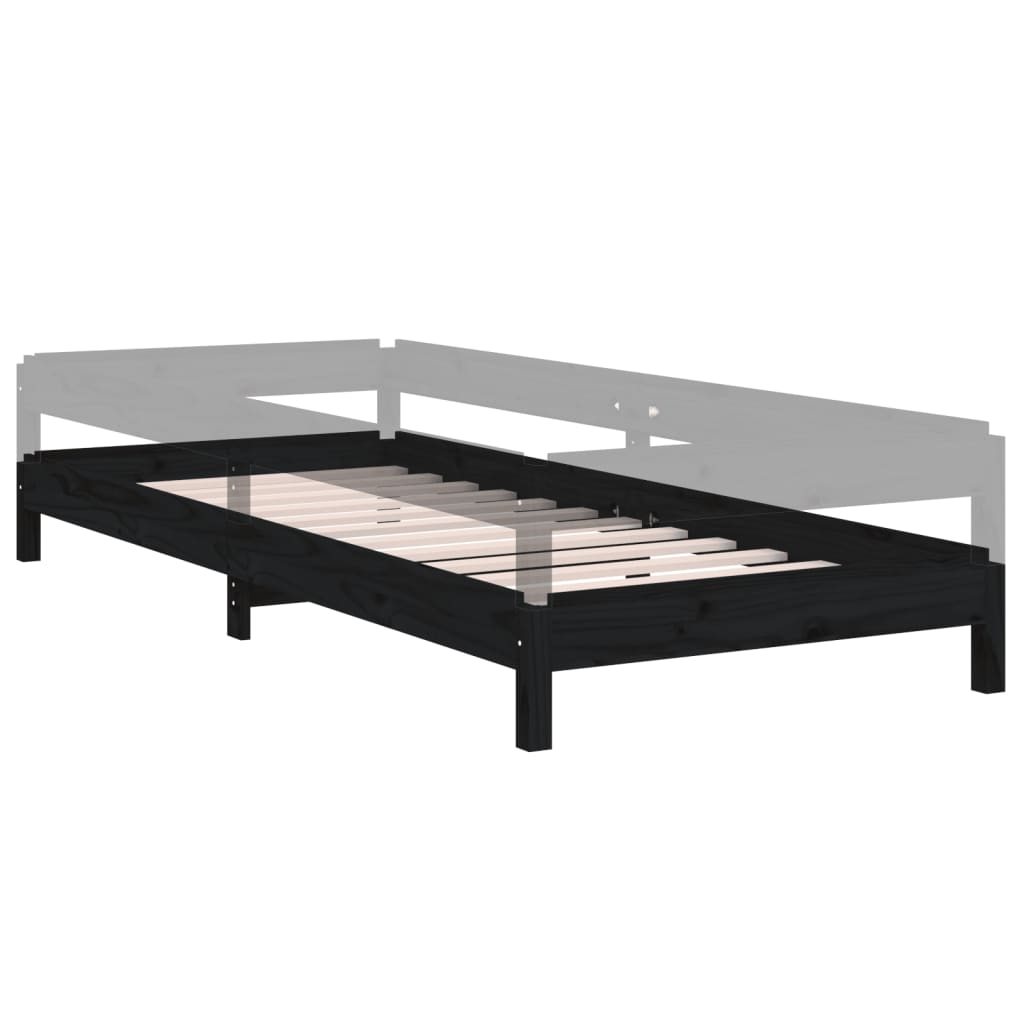 Stacking Bed Black 90x190 cm Solid Pine