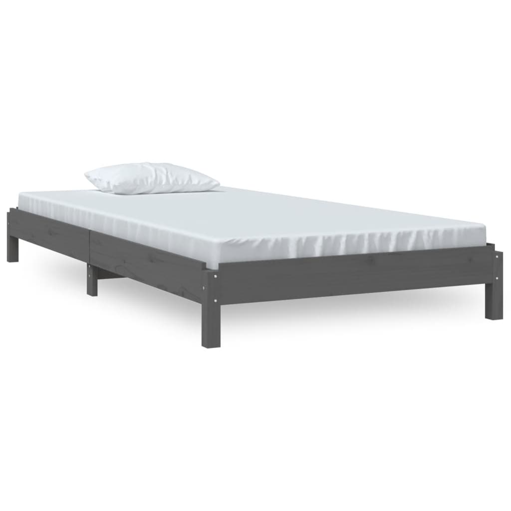 Stacking Bed Grey 75x190 cm Solid Pine Wood