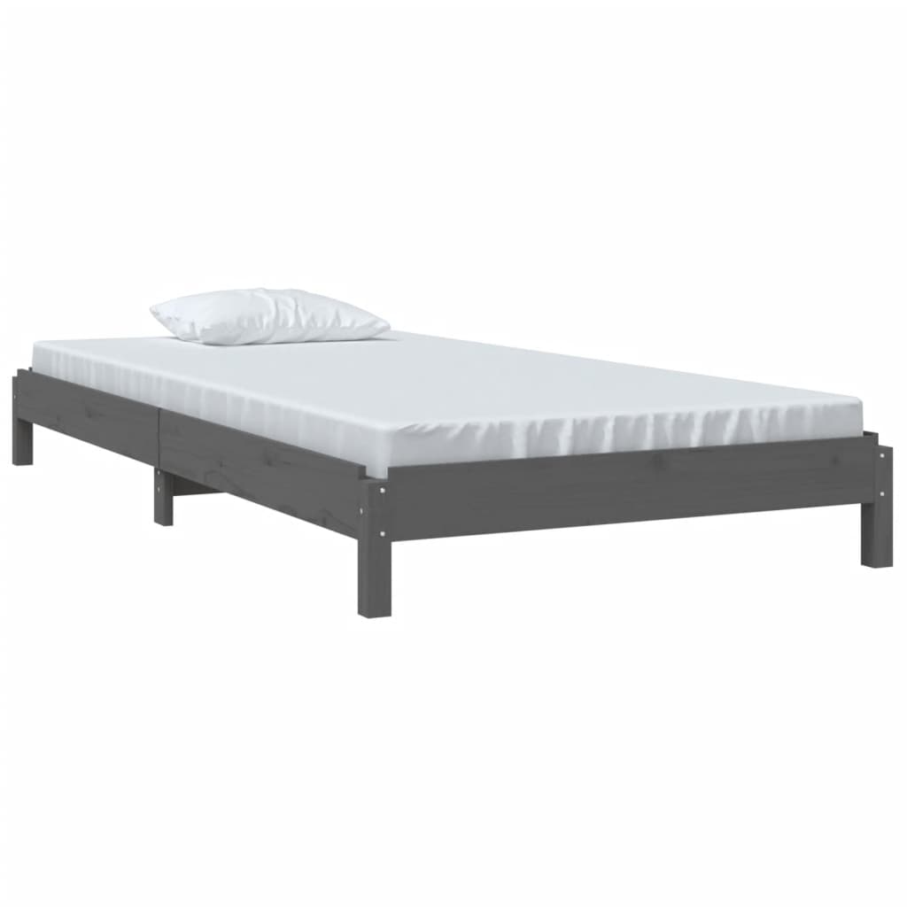 Stacking Bed Grey 75x190 cm Solid Pine Wood