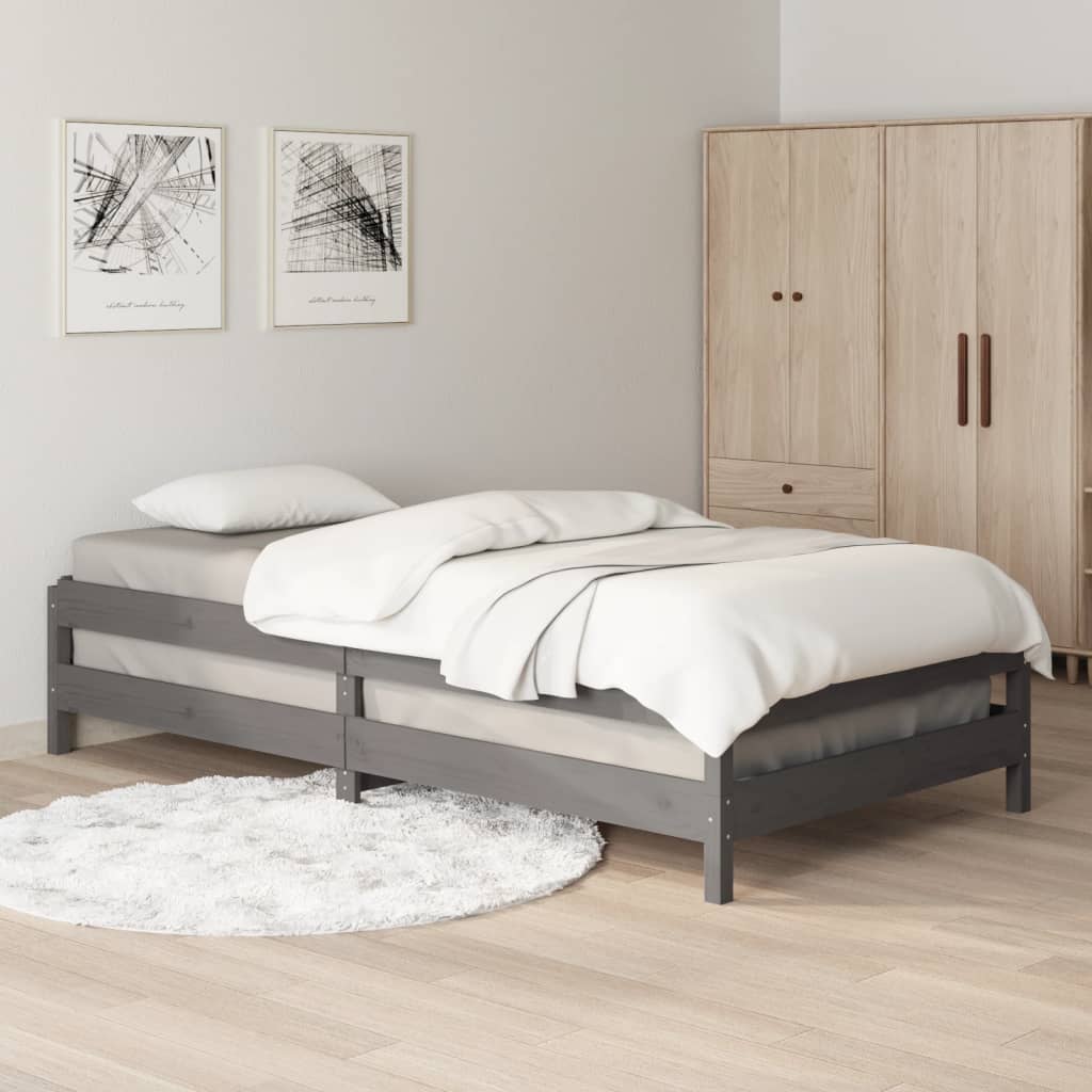 Stacking Bed Grey 75x190 cm Solid Pine Wood