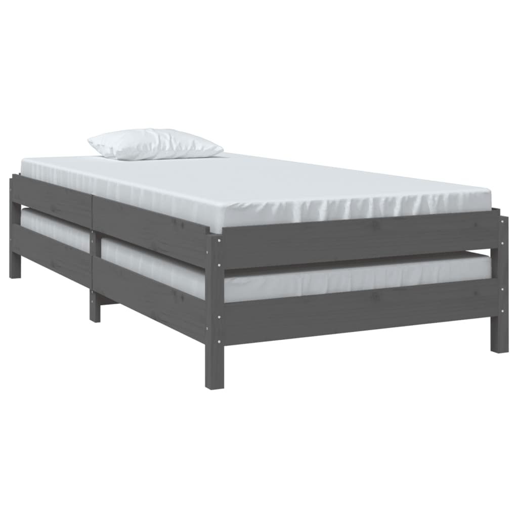 Stacking Bed Grey 75x190 cm Solid Pine Wood