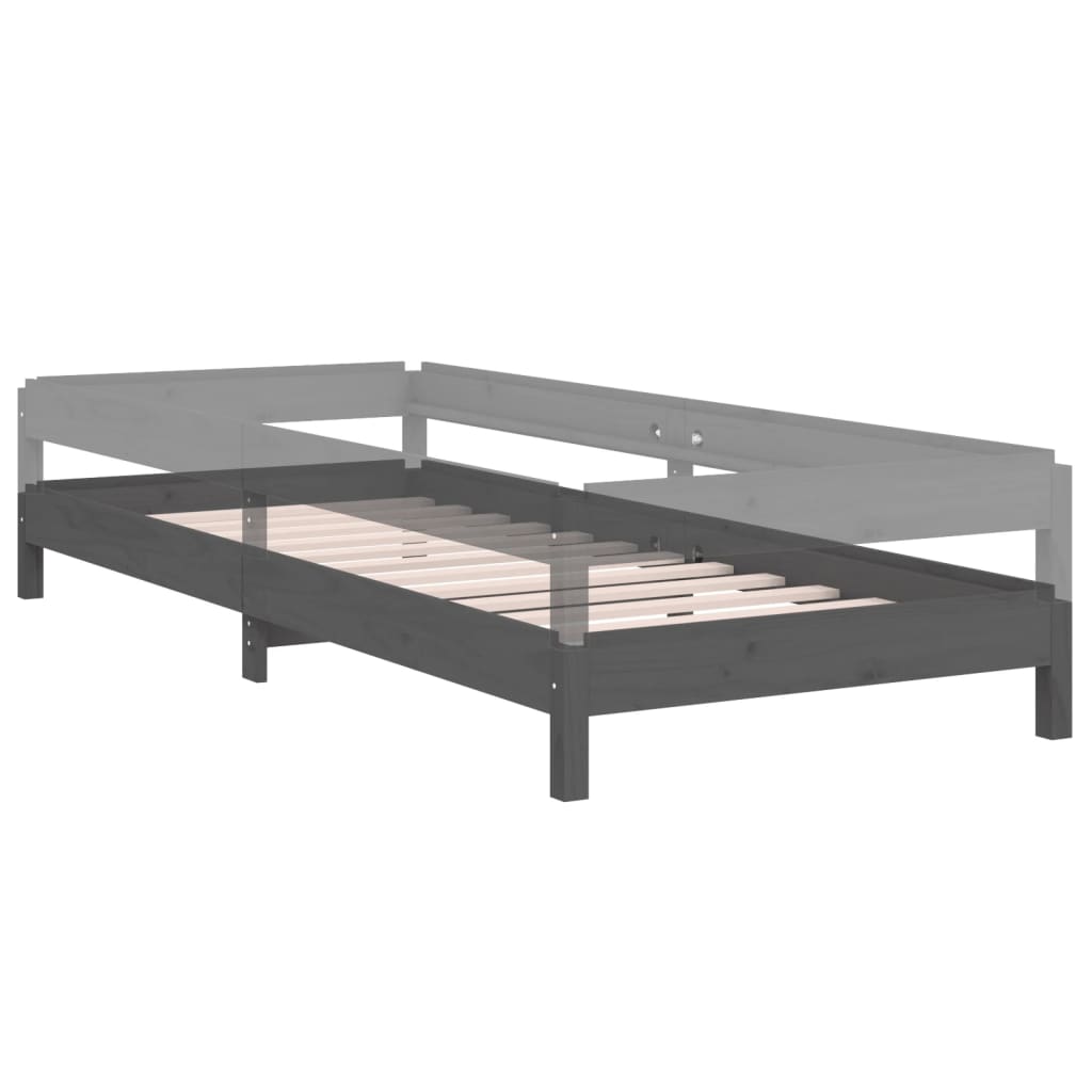 Stacking Bed Grey 75x190 cm Solid Pine Wood