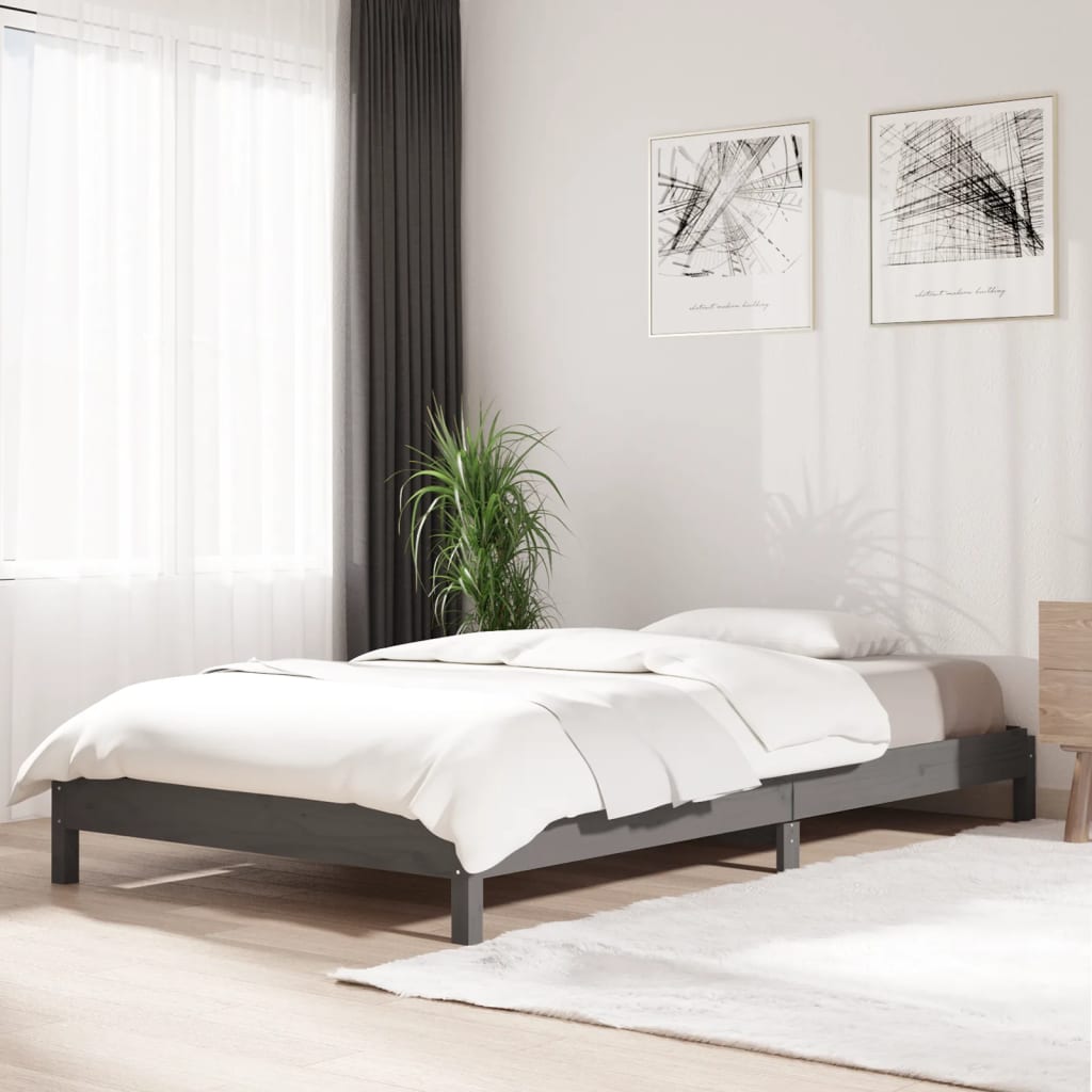 Stacking Bed Grey 75x190 cm Solid Pine Wood