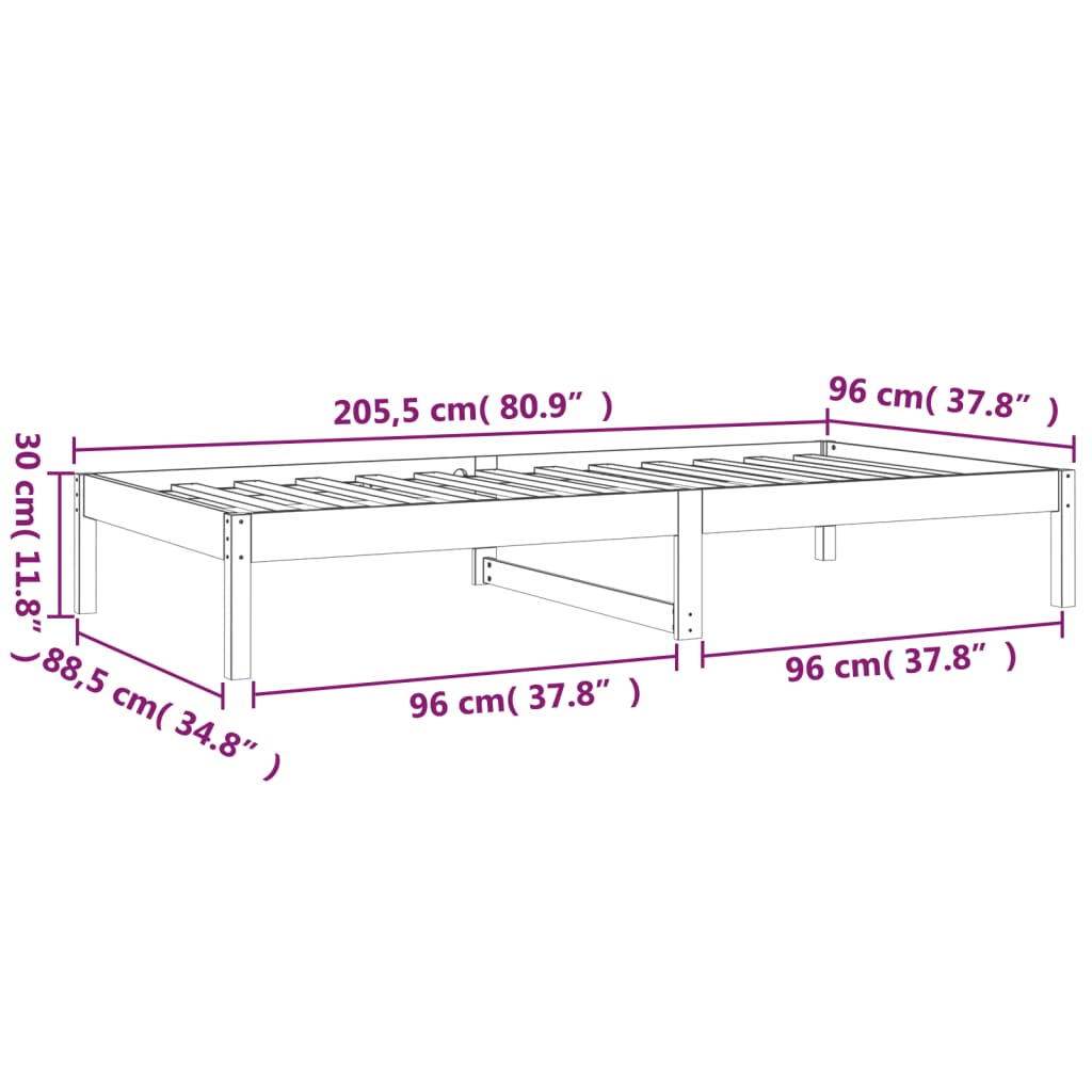 Daybed without mattress 90x200 cm solid pine wood