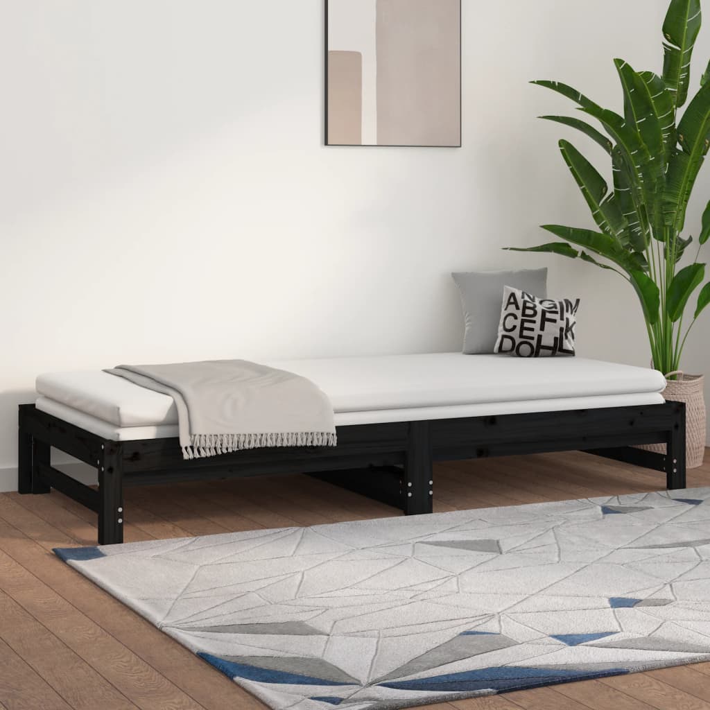 Daybed Extendable Black 2x(90x200) cm Solid Pine Wood