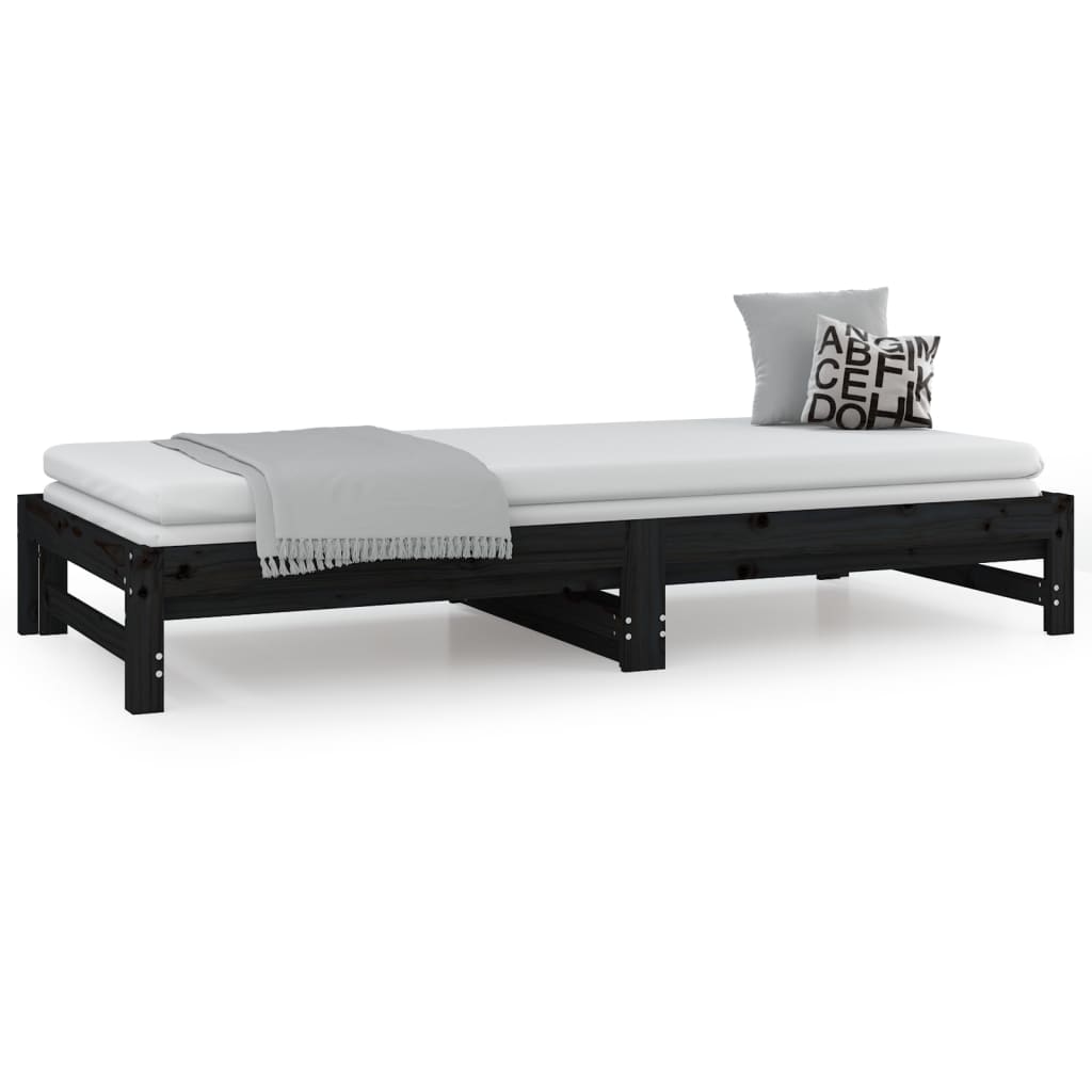 Daybed Extendable Black 2x(90x200) cm Solid Pine Wood