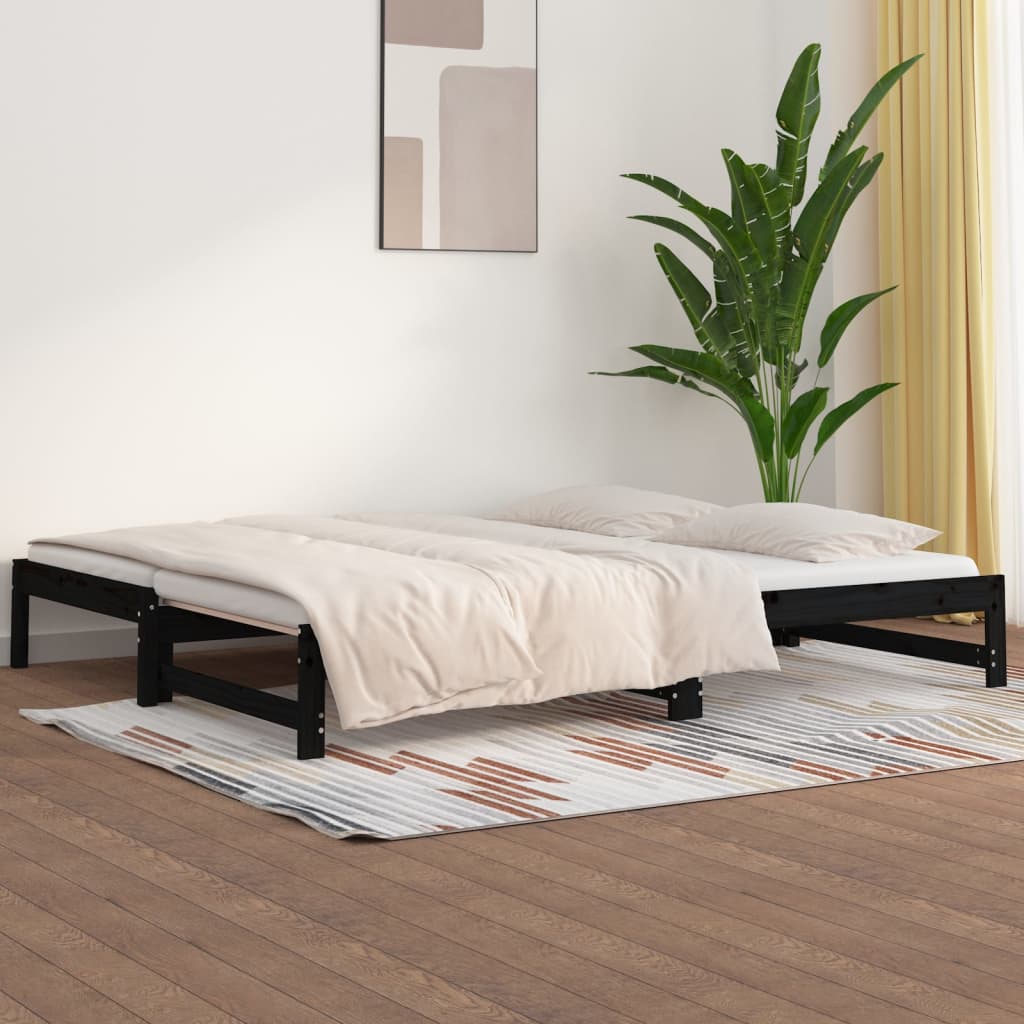 Daybed Extendable Black 2x(90x200) cm Solid Pine Wood