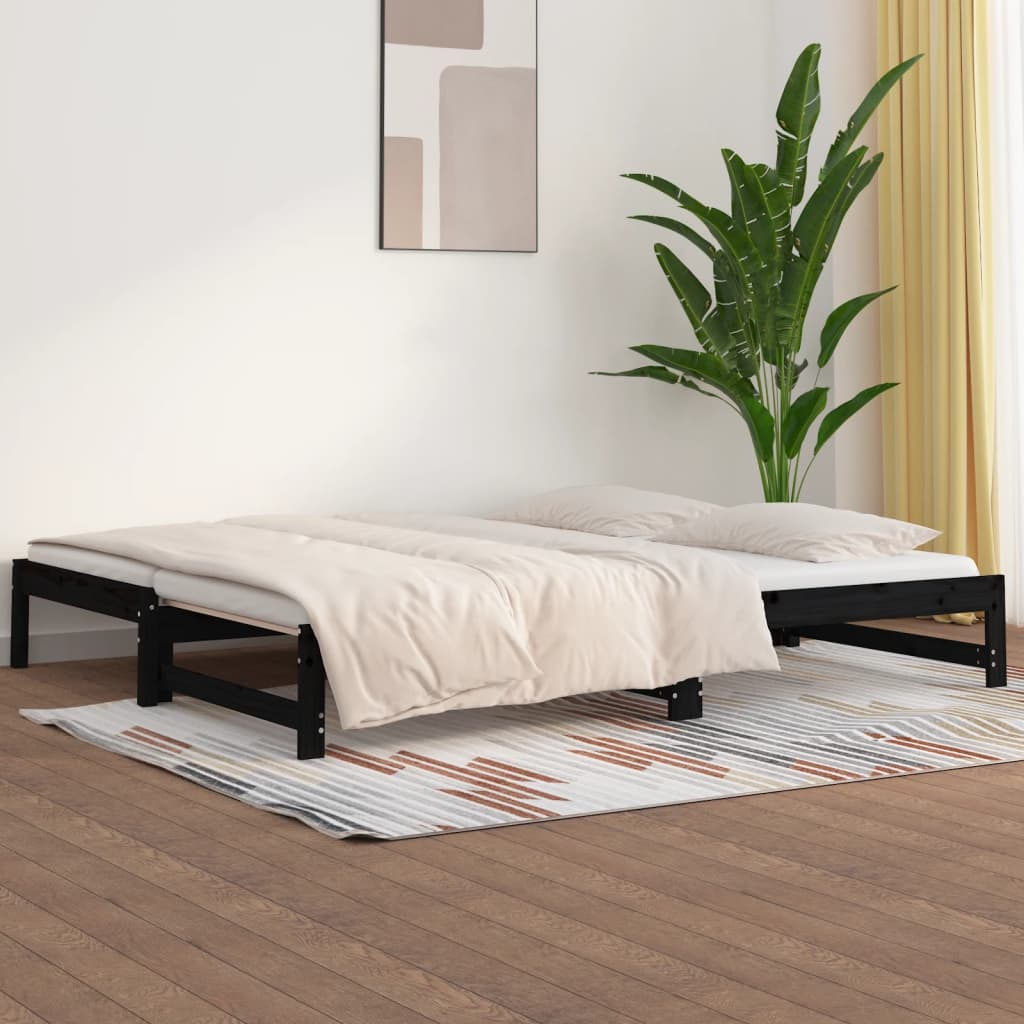 Daybed Extendable Black 2x(80x200) cm Solid Pine