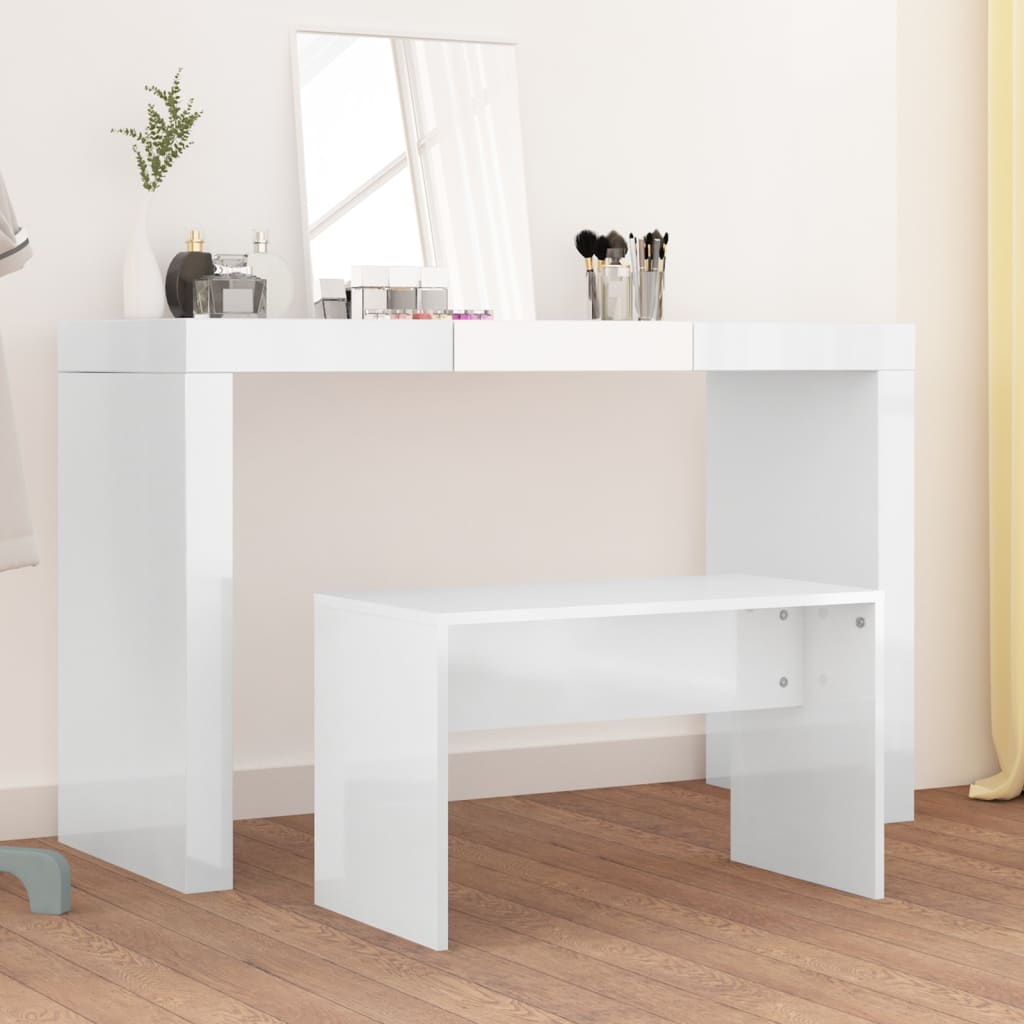 Vanity Stool High Gloss White 70x35x45 cm Wood Material