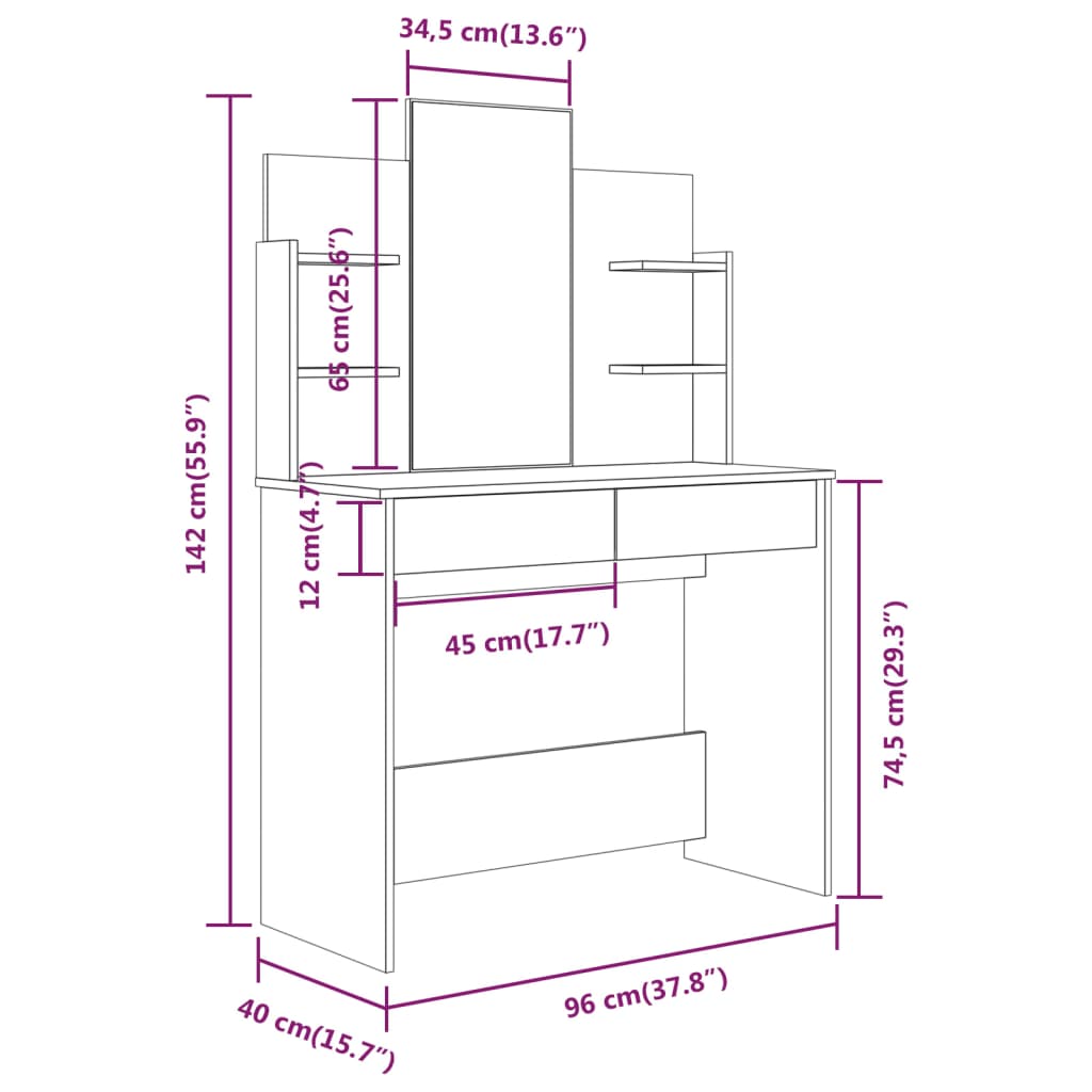 Schminktisch mit Spiegel Schwarz 96x40x142 cm