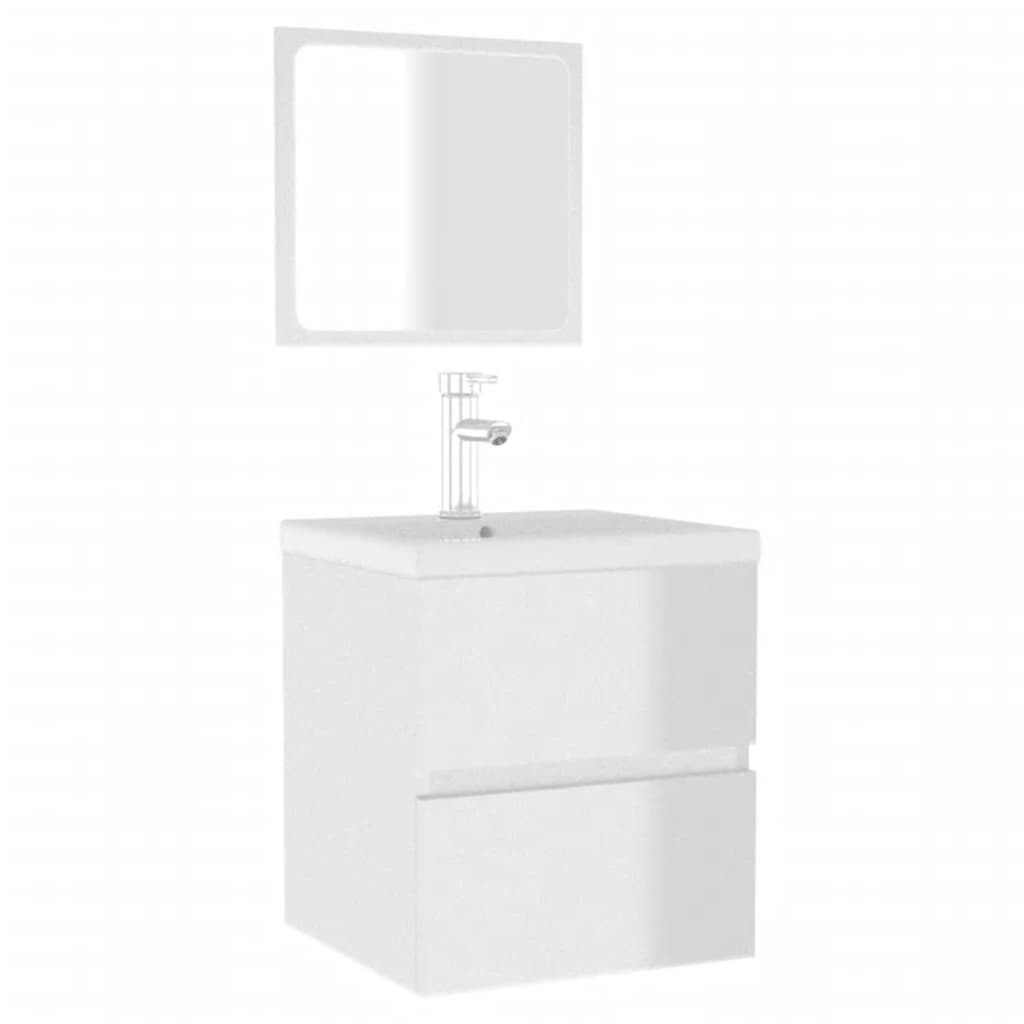 Bathroom cabinet with mirror high-gloss white wood material