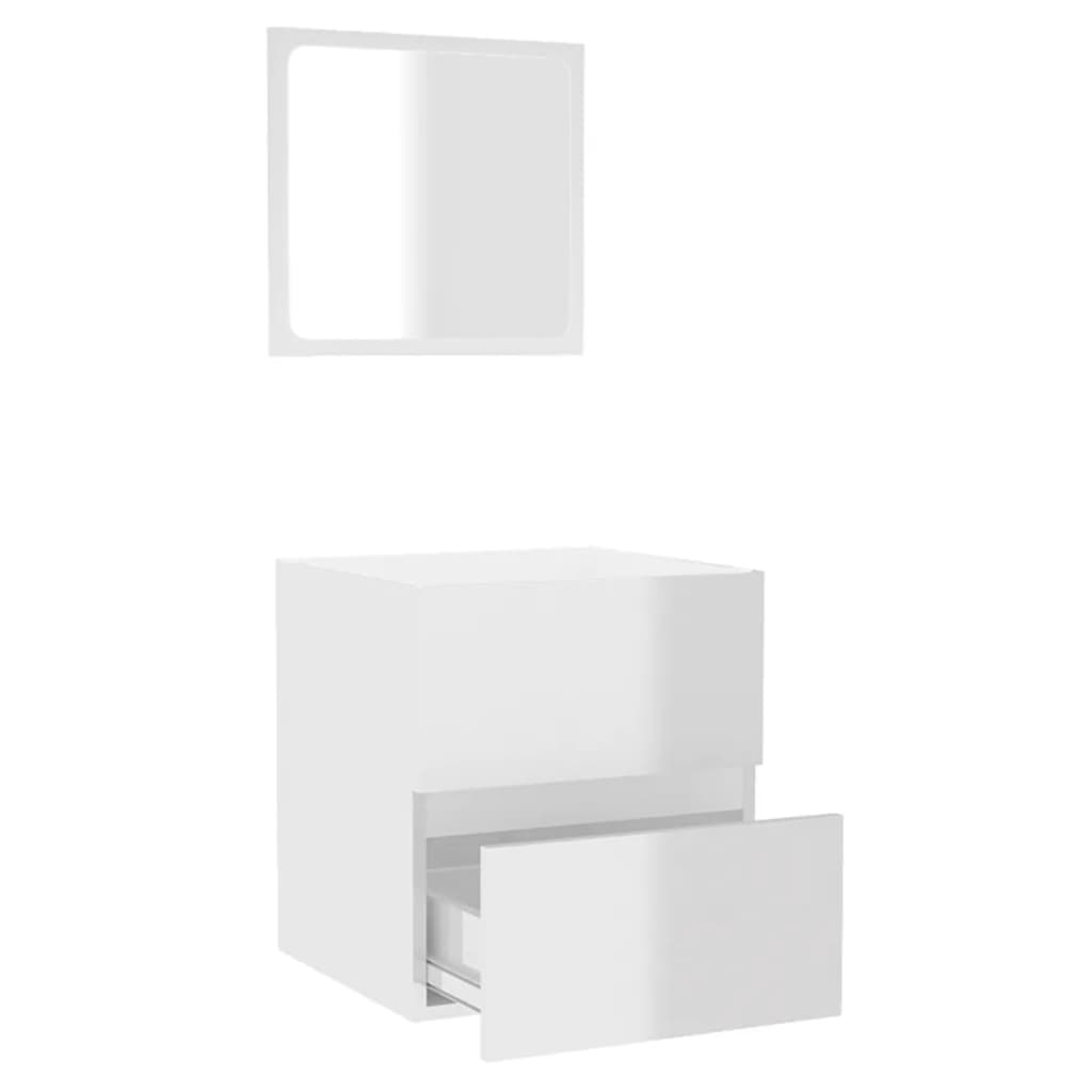 Bathroom cabinet with mirror high-gloss white wood material