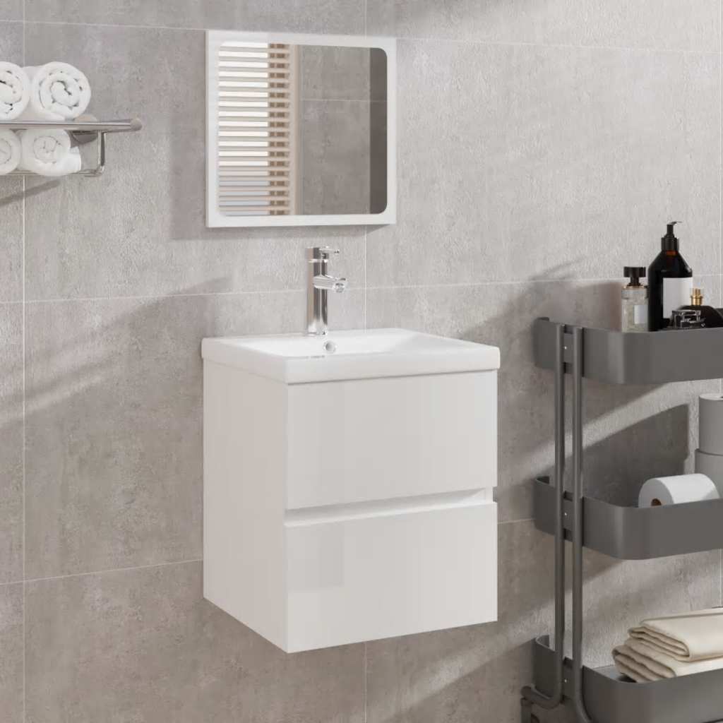 Bathroom cabinet with mirror high-gloss white wood material