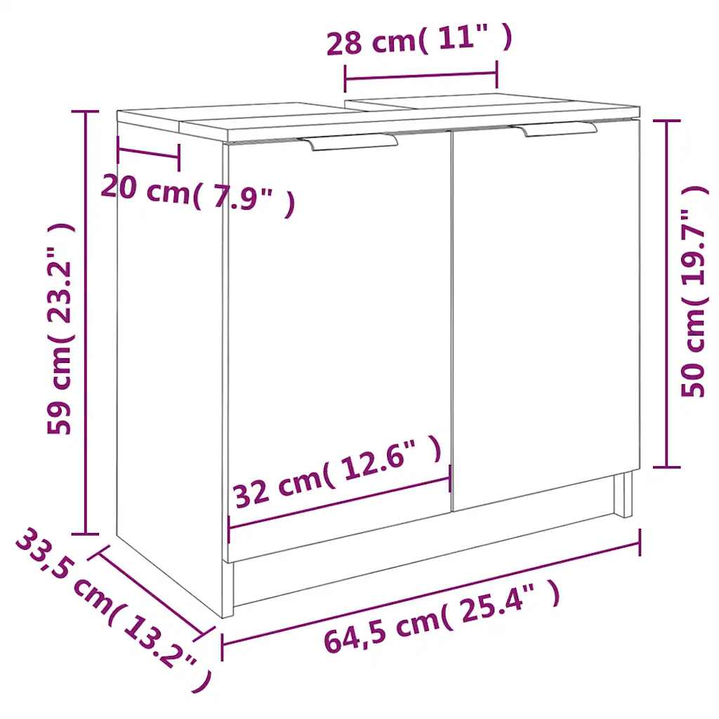 Bathroom Cabinet White 64.5x33.5x59 cm Wood Material