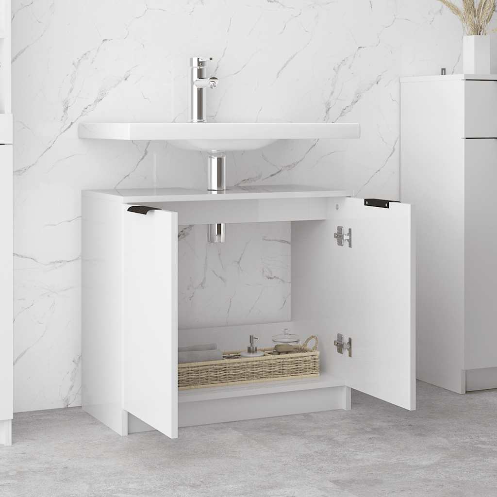 Bathroom Cabinet High Gloss White 64.5x33.5x59 cm Wood Material