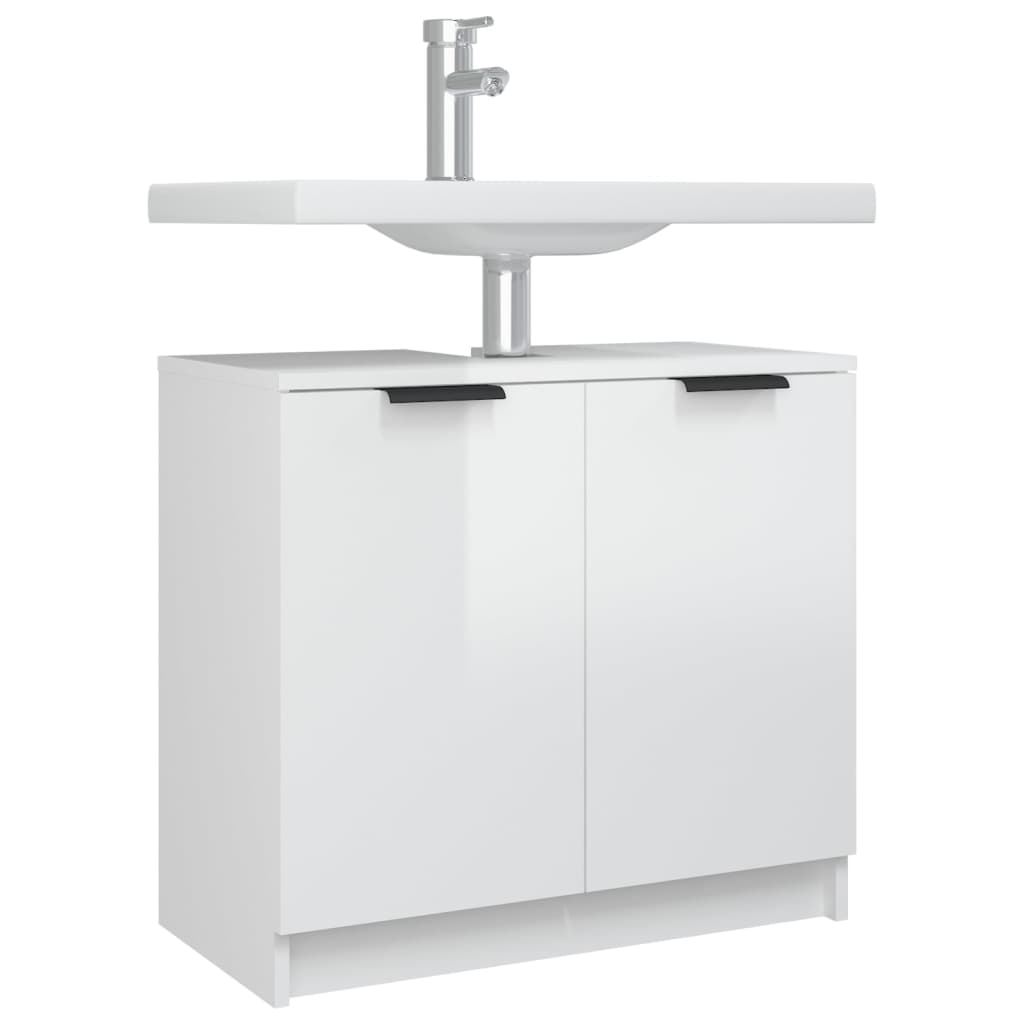 Bathroom Cabinet High Gloss White 64.5x33.5x59 cm Wood Material