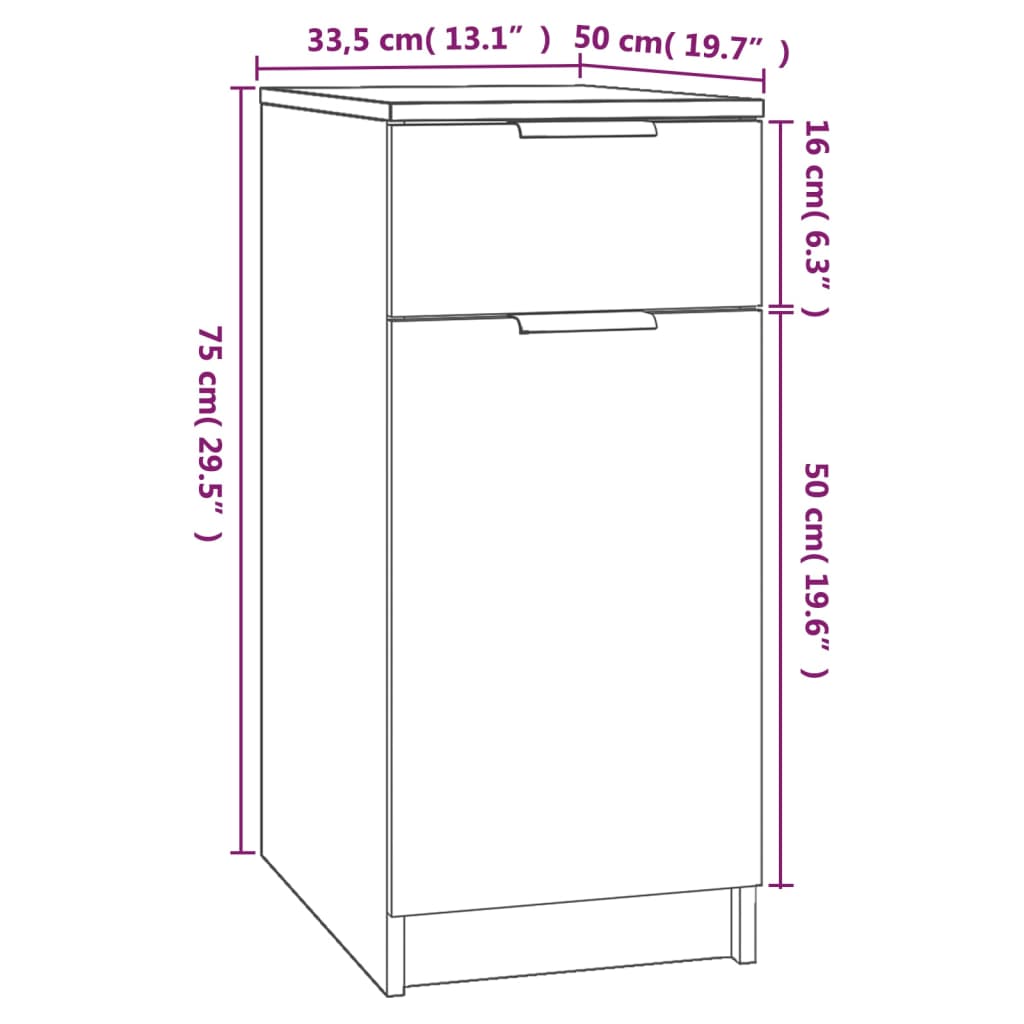 Desk Cabinet White 33.5x50x75 cm Wood Material