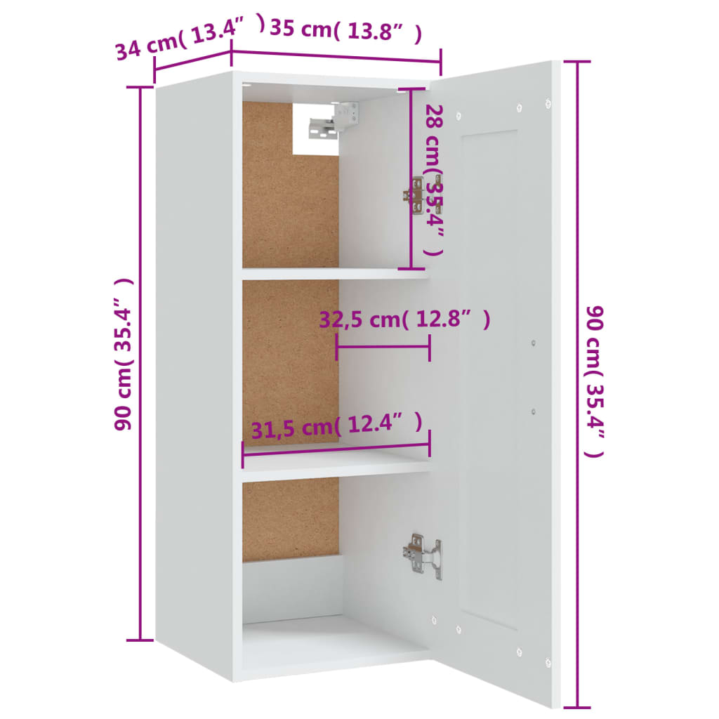 Hängeschrank Weiß 35x34x90 cm Holzwerkstoff