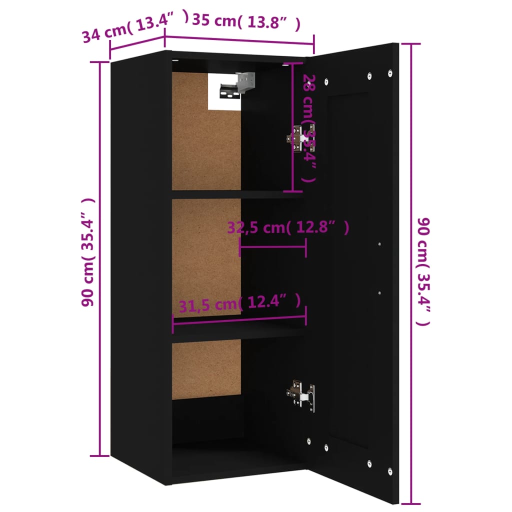 Wall Cabinet Black 35x34x90 cm Wood Material