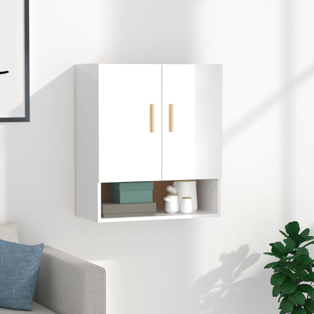 Wall Cabinet High Gloss White 60x31x70 cm Wood Material