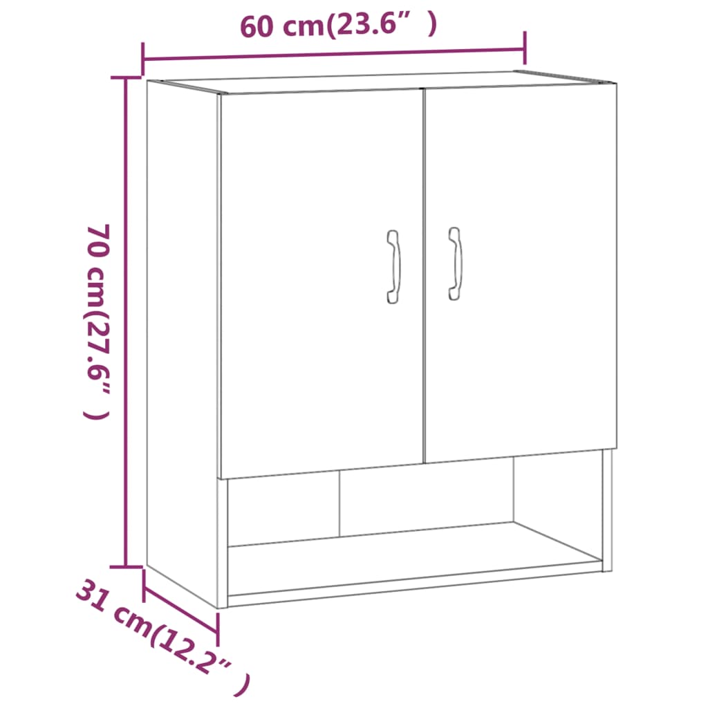 Wall Cabinet White 60x31x70 cm Wood Material