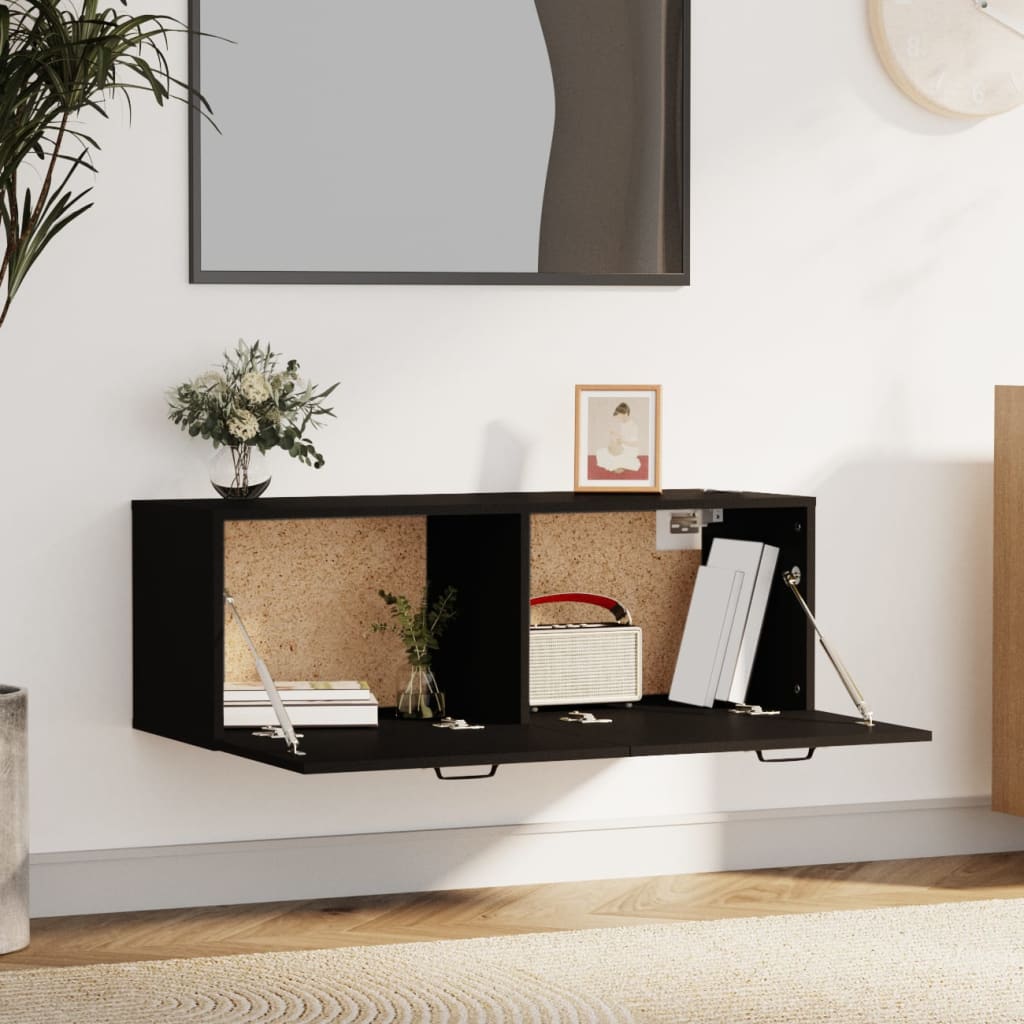 Wall Cabinet Black 100x36.5x35 cm Wood Material