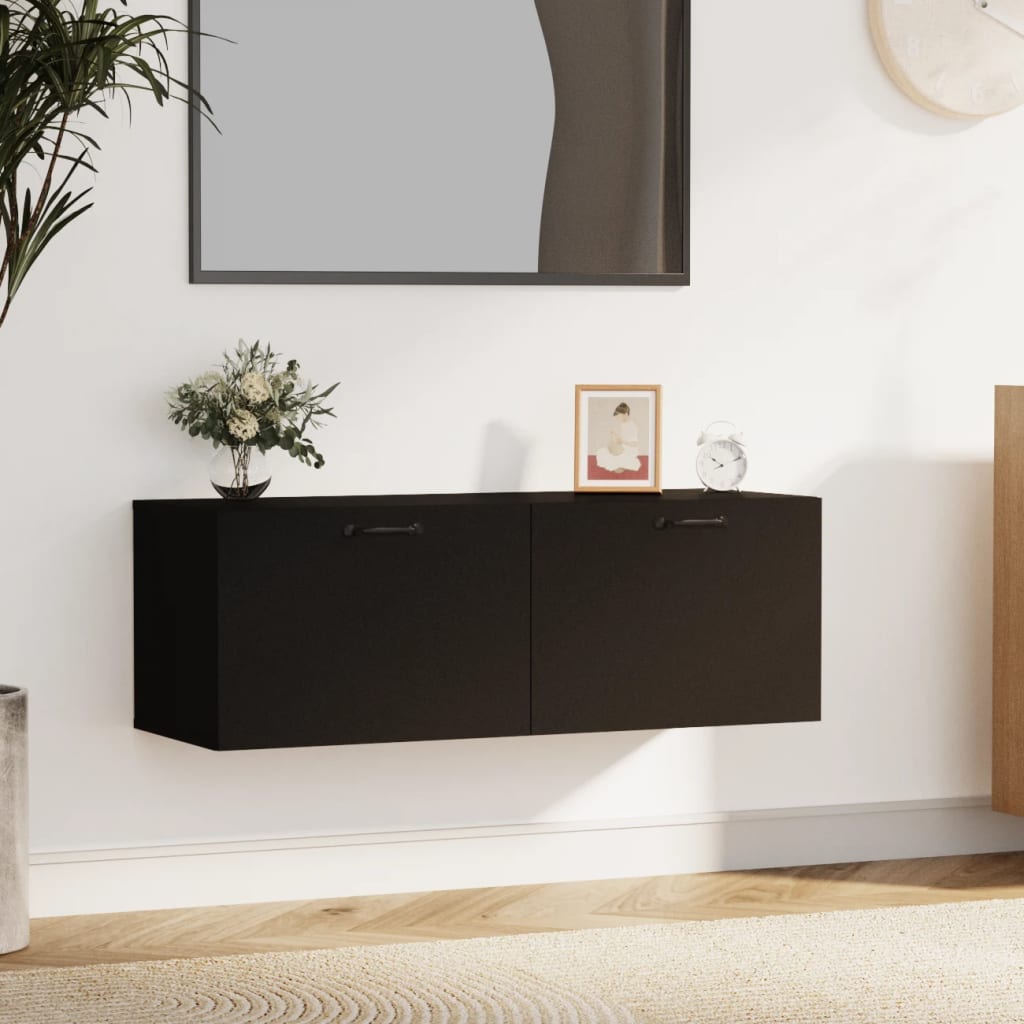 Wall Cabinet Black 100x36.5x35 cm Wood Material