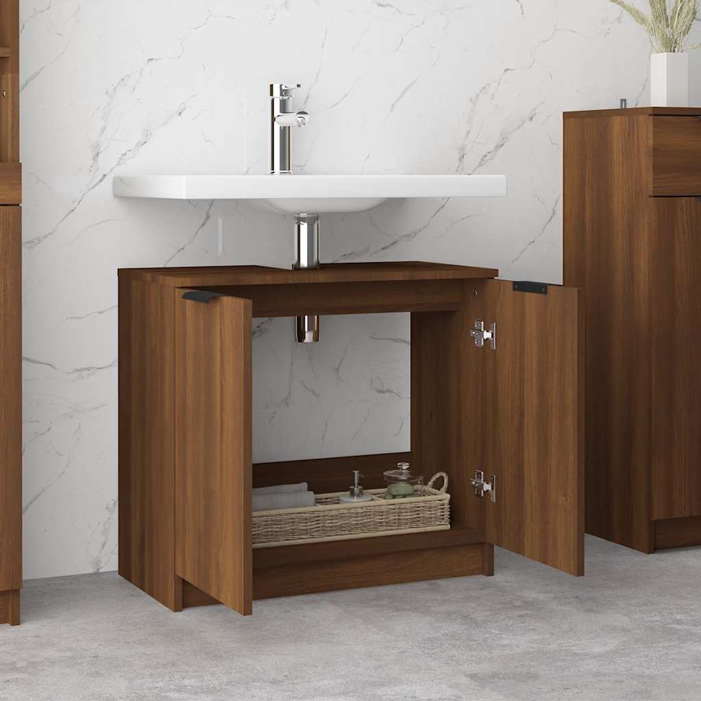 Bathroom Cabinet Brown Oak Look 64.5x33.5x59 cm Wood Material