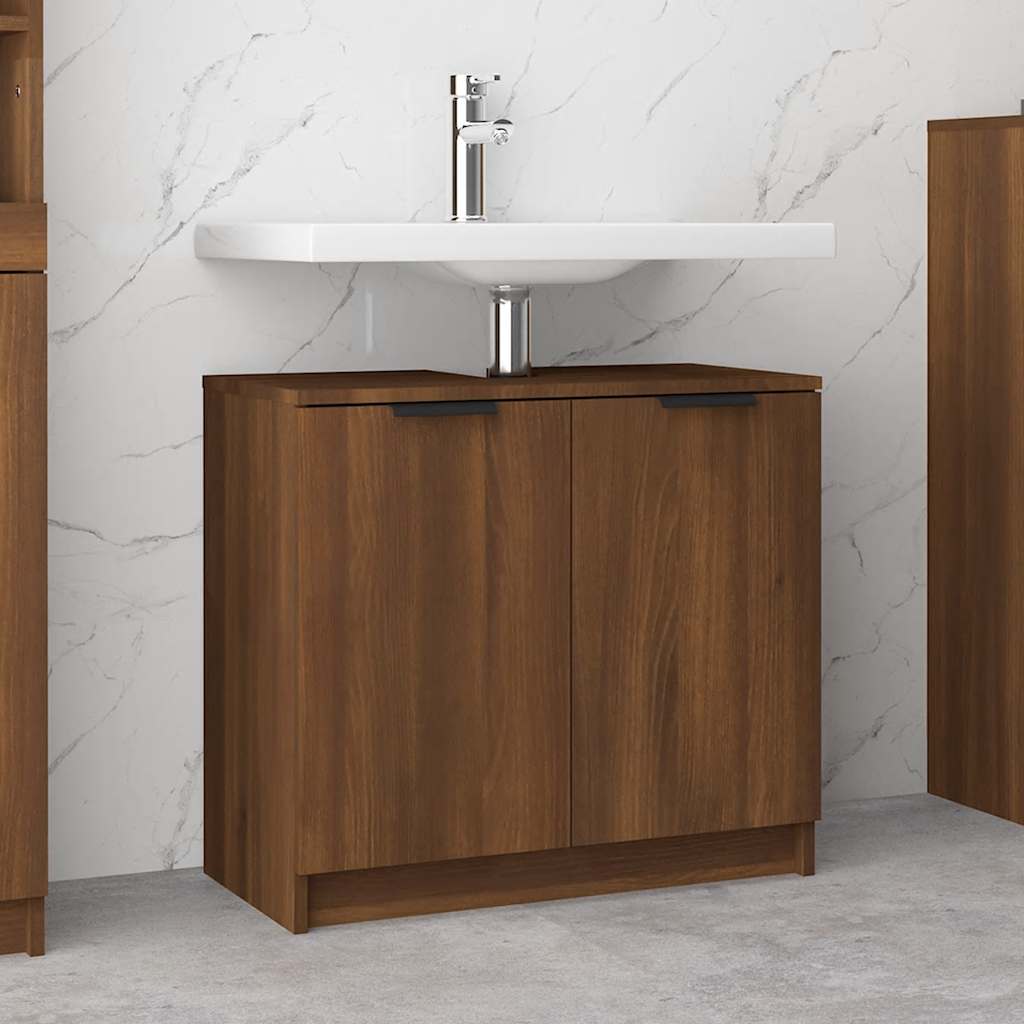 Bathroom Cabinet Brown Oak Look 64.5x33.5x59 cm Wood Material