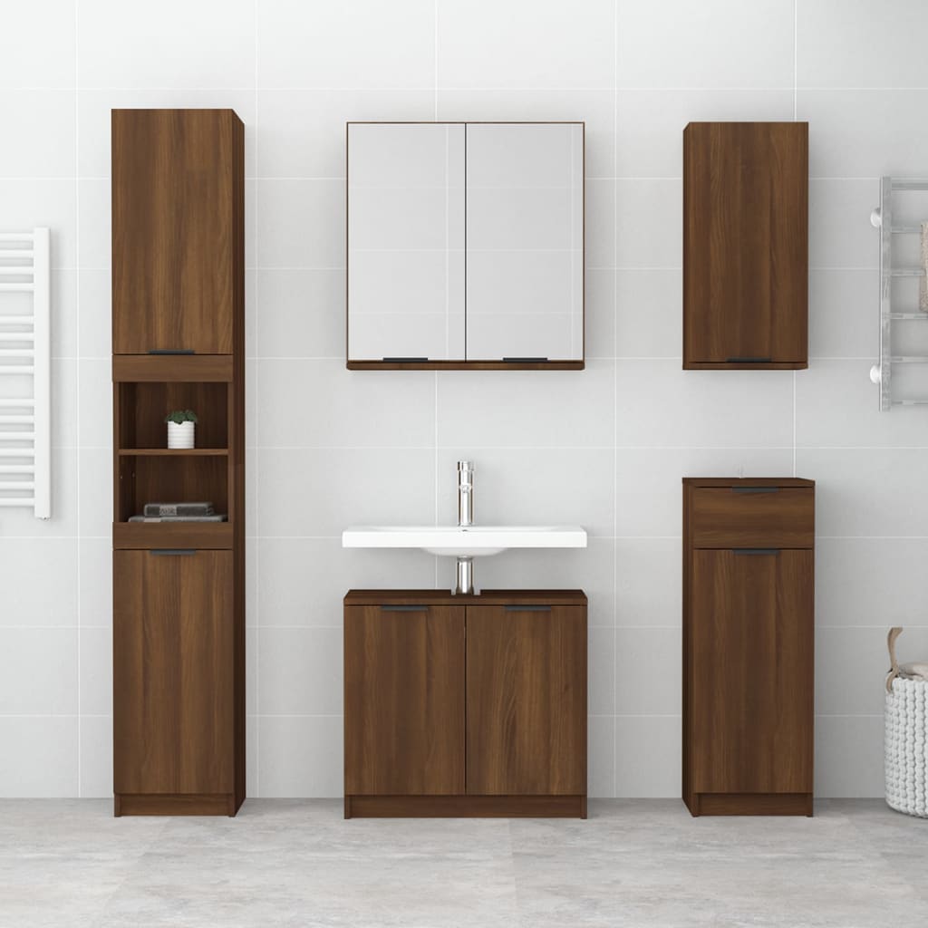 Bathroom Cabinet Brown Oak Look 32x34x188.5 cm Wood Material