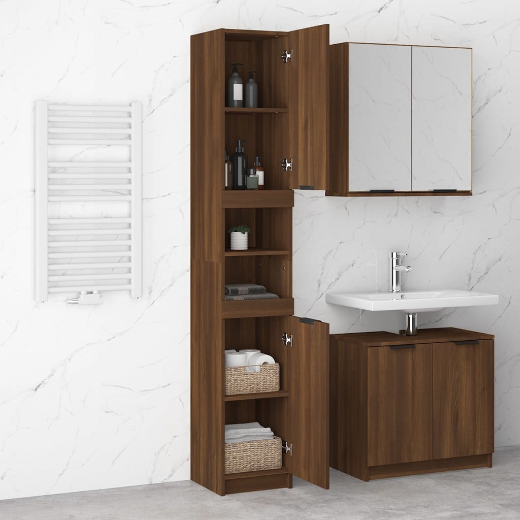 Bathroom Cabinet Brown Oak Look 32x34x188.5 cm Wood Material