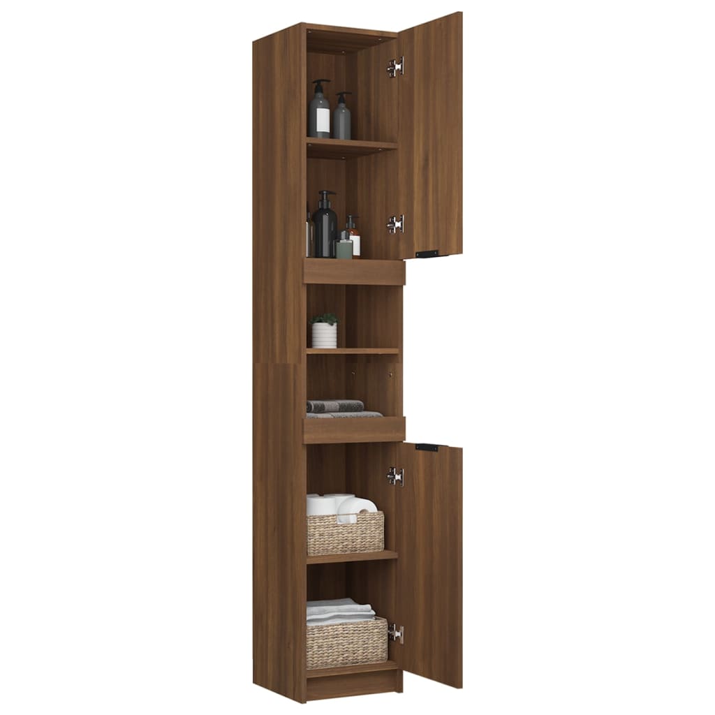 Bathroom Cabinet Brown Oak Look 32x34x188.5 cm Wood Material