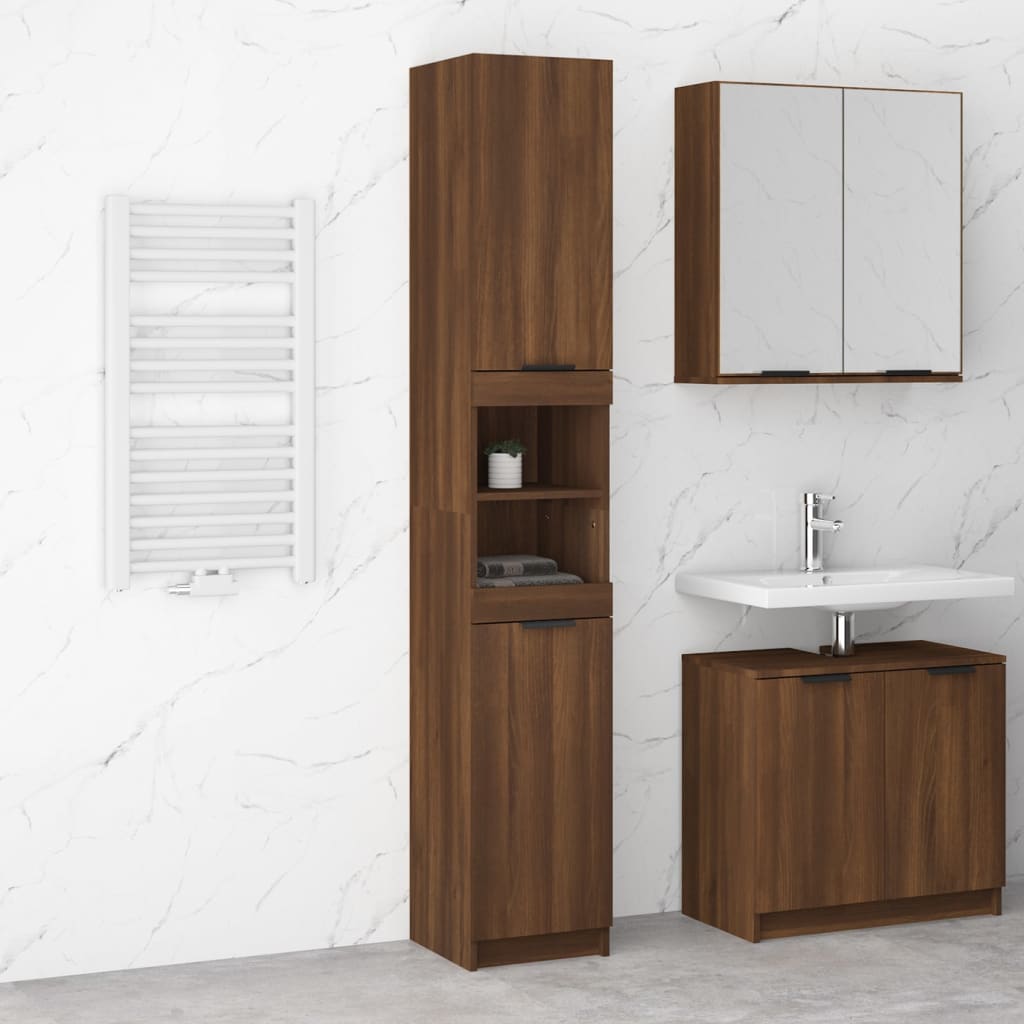 Bathroom Cabinet Brown Oak Look 32x34x188.5 cm Wood Material