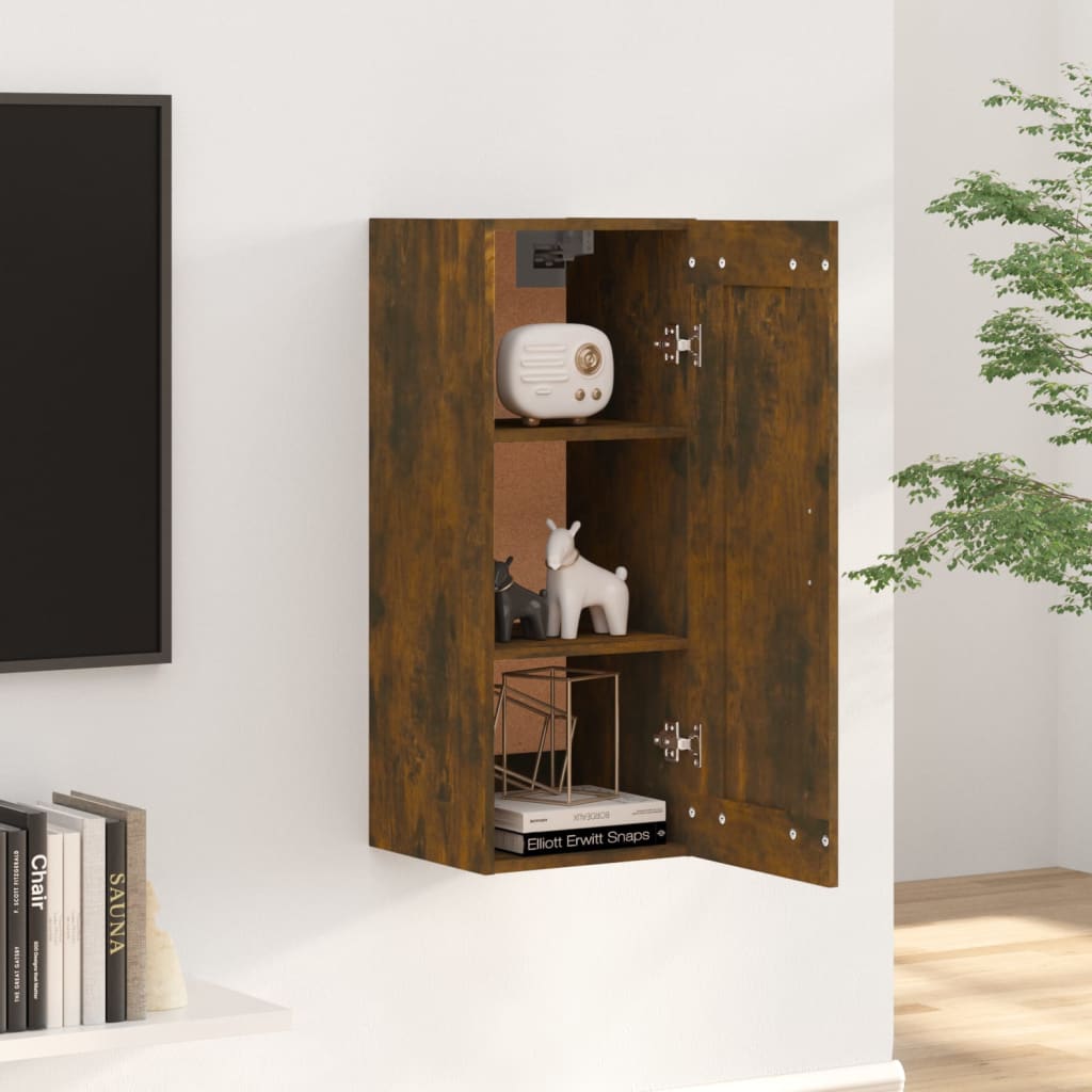 Wall Cabinet Smoked Oak 35x34x90 cm Wood Material