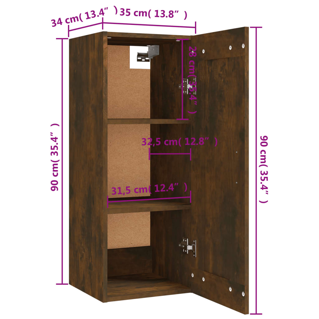 Hängeschrank Räuchereiche 35x34x90 cm Holzwerkstoff