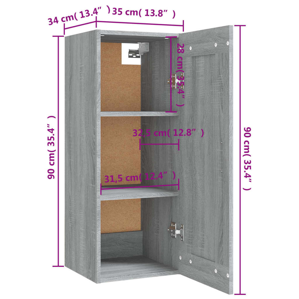 Hängeschrank Grau Sonoma 35x34x90 cm Holzwerkstoff