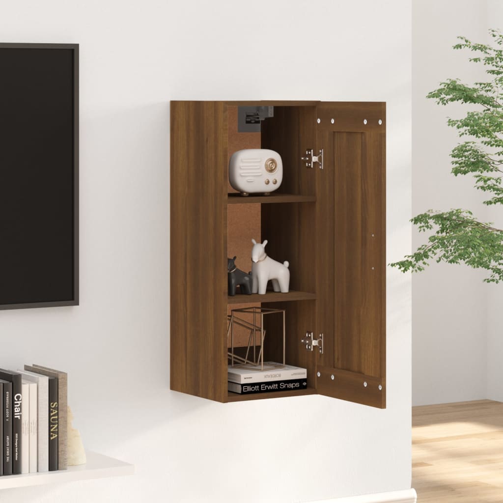 Wall Cabinet Brown Oak Look 35x34x90 cm Wood Material