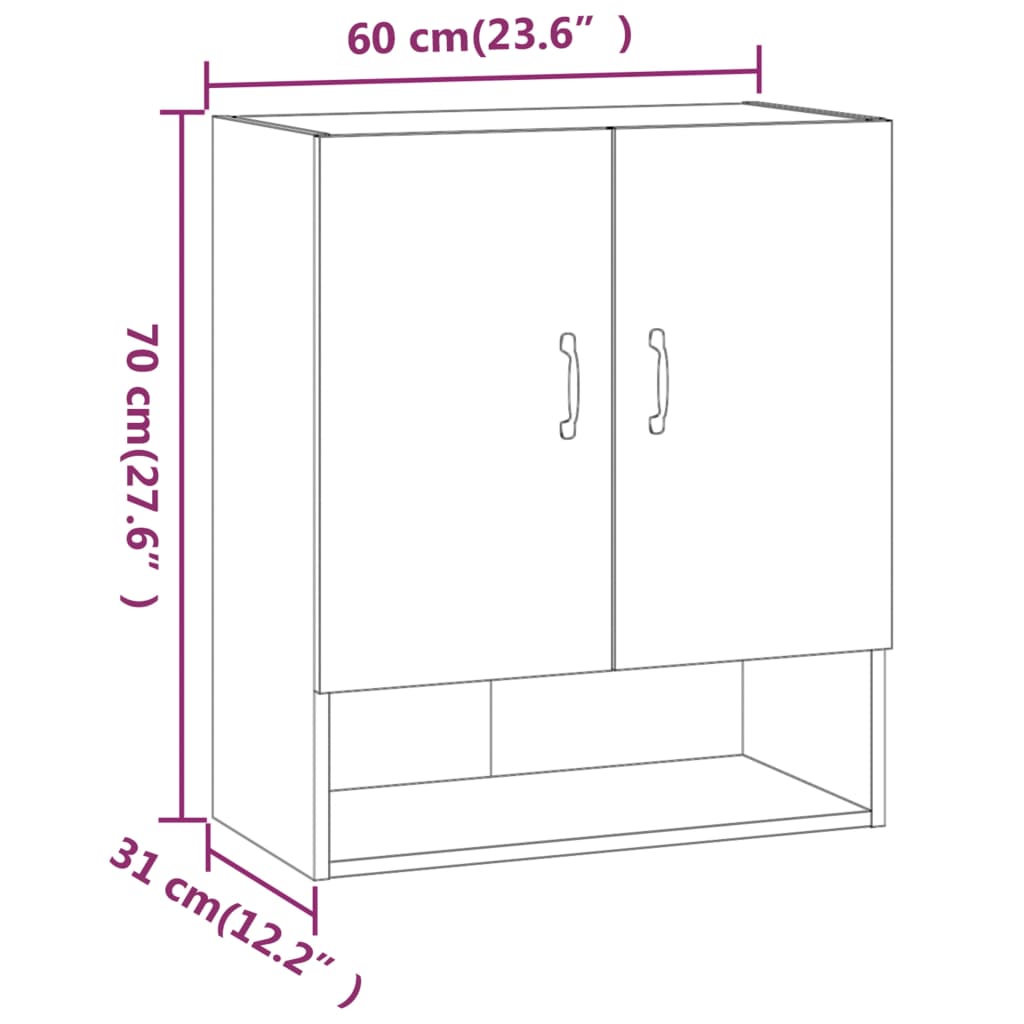 Wall Cabinet Gray Sonoma 60x31x70 cm Wood Material