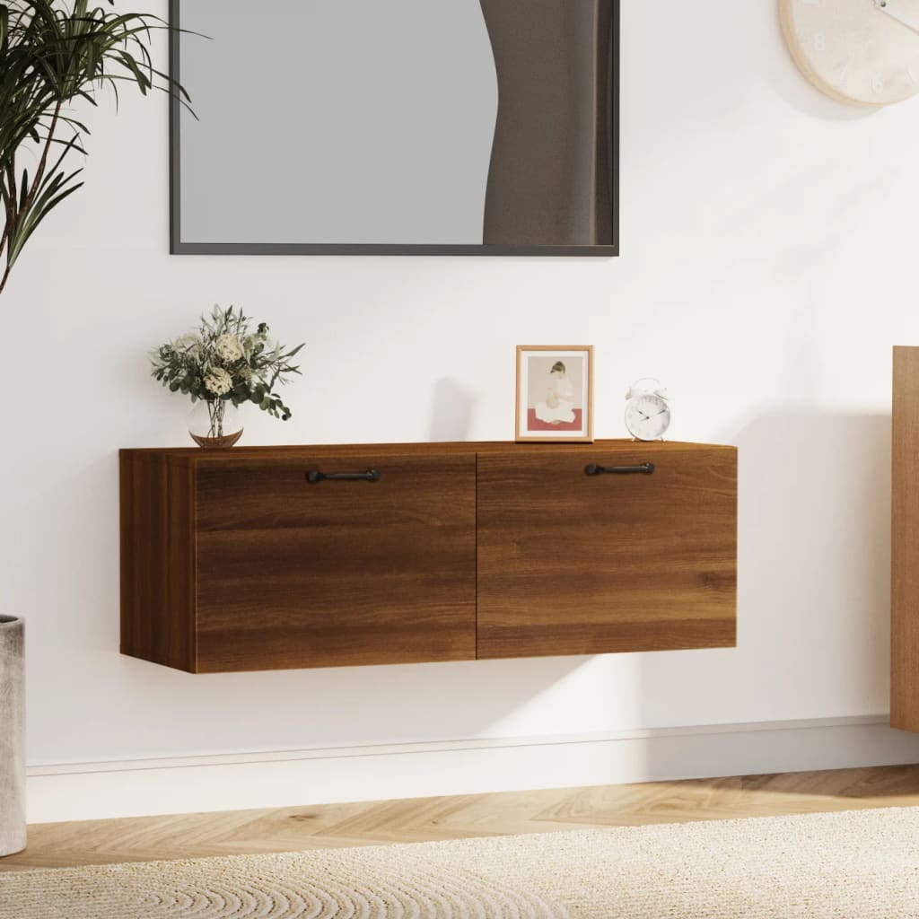 Wall Cabinet Brown Oak Look 100x36.5x35 cm Wood Material