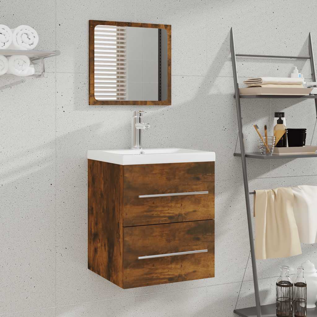 Bathroom Cabinet with Mirror Smoked Oak 41x38.5x48 cm