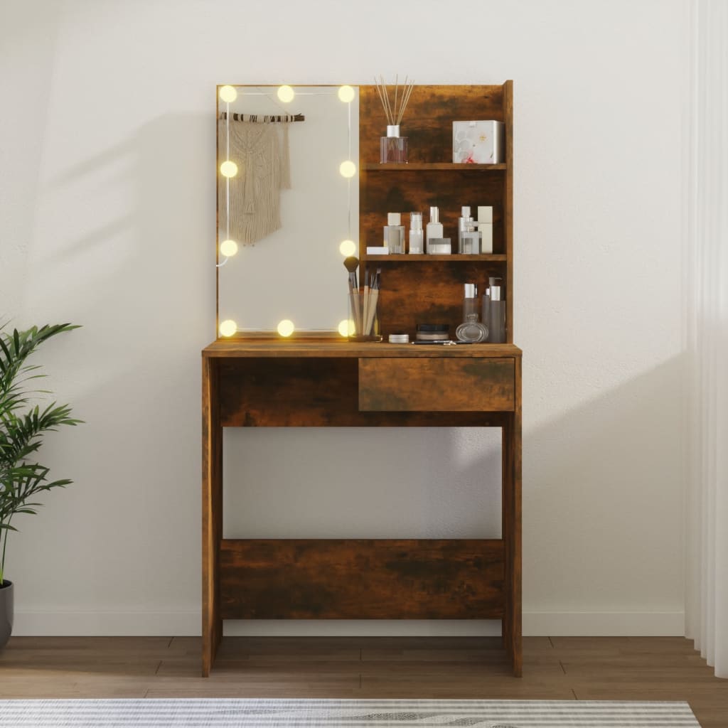 Dressing table with LED smoked oak 74.5x40x141 cm