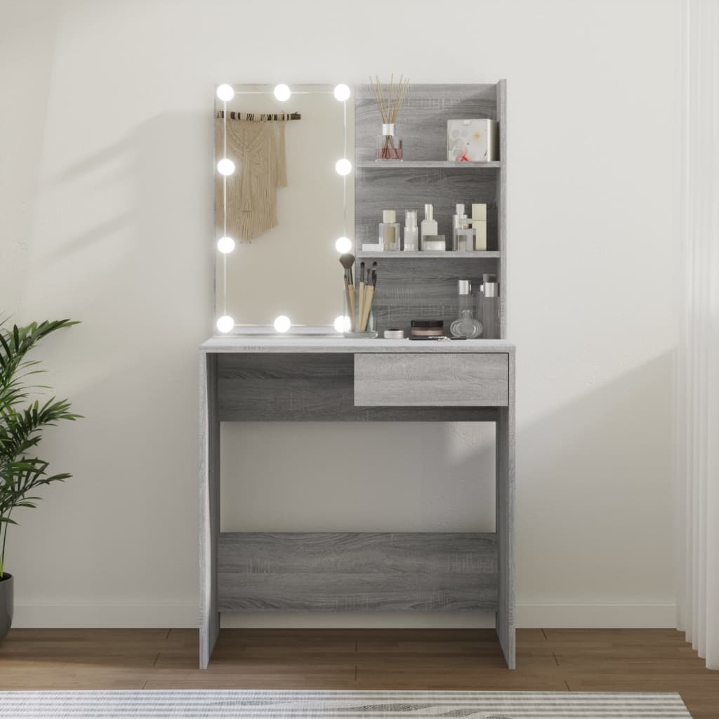 Dressing Table with LED Gray Sonoma 74.5x40x141 cm