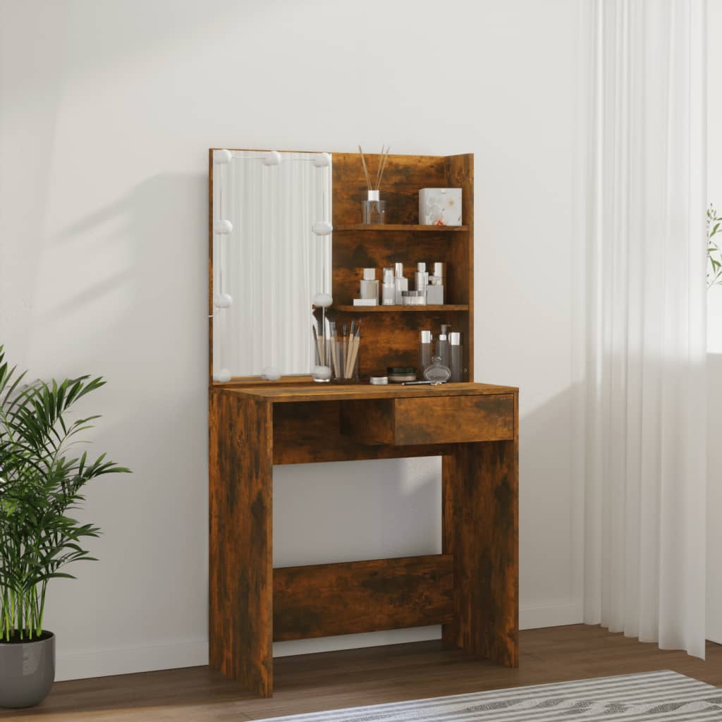 Dressing Table with LED Brown Oak 74.5x40x141 cm