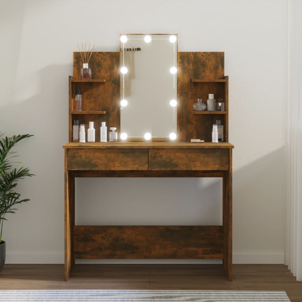 Dressing table with LED smoked oak 96x40x142 cm