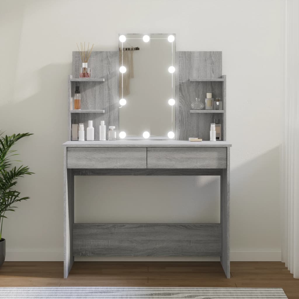 Dressing Table with LED Gray Sonoma 96x40x142 cm