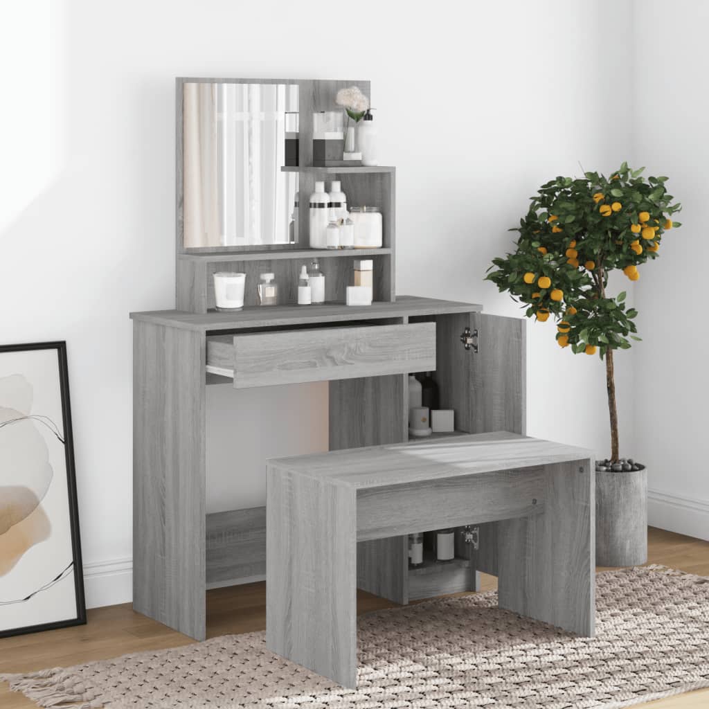 Dressing Table with Mirror Gray Sonoma 86.5x35x136 cm