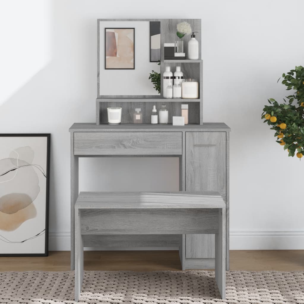 Dressing Table with Mirror Gray Sonoma 86.5x35x136 cm