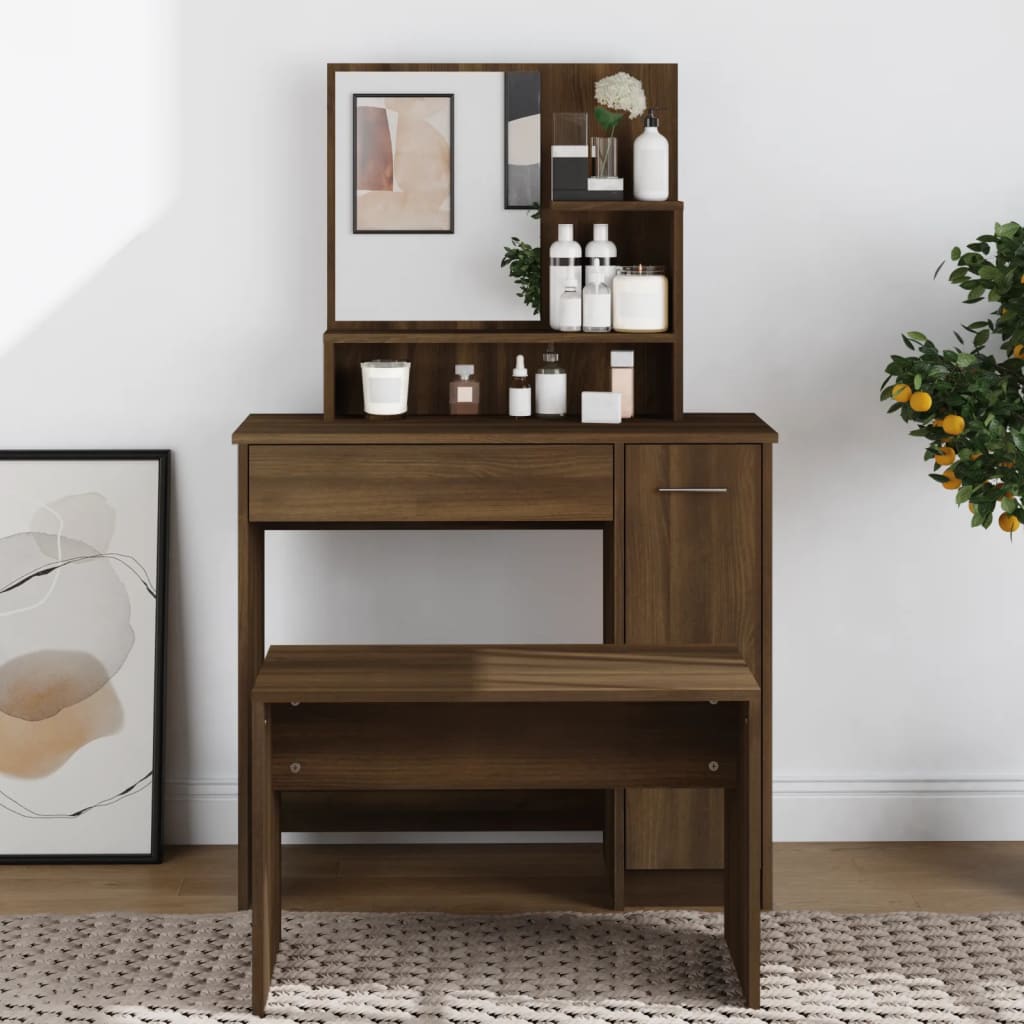 Dressing Table with Mirror Brown Oak Look 86.5x35x136 cm