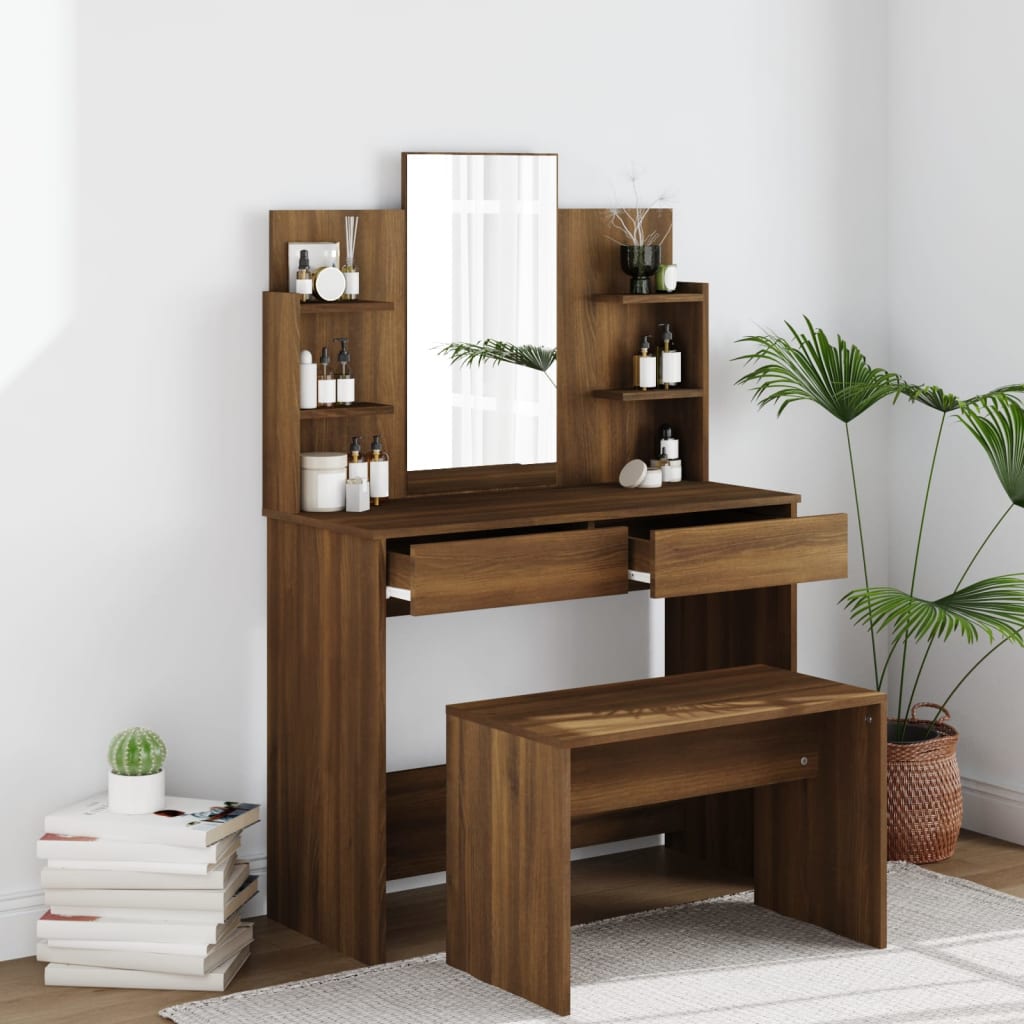 Dressing Table with Mirror Brown Oak Look 96x40x142 cm